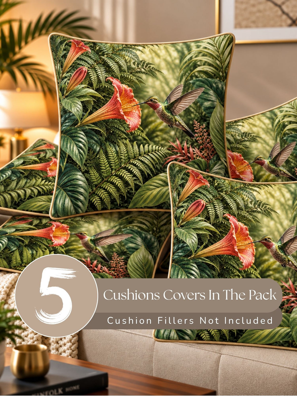Botanical Garden Micropeach Pack of 5 Cushion Covers (40 x 40 cm )