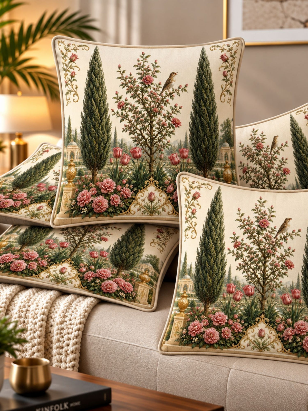 Botanical Garden Micropeach Pack of 5 Cushion Covers (40 x 40 cm )