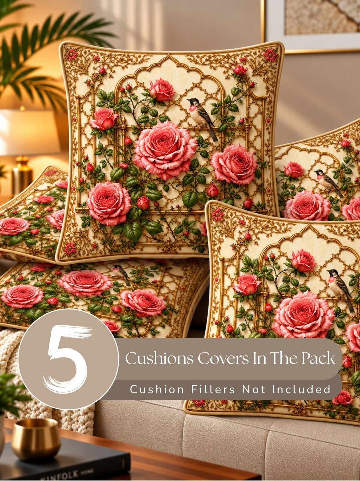 Botanical Garden Micropeach Pack of 5 Cushion Covers (40 x 40 cm )
