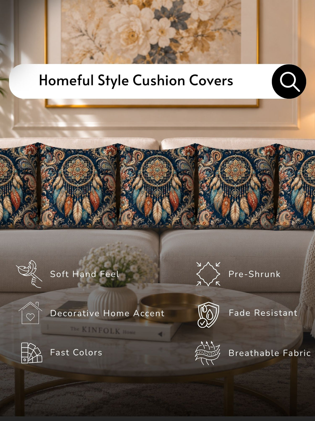 Bejeweled Micropeach Pack of 5 Cushion Covers (40 x 40 cm) - Navy