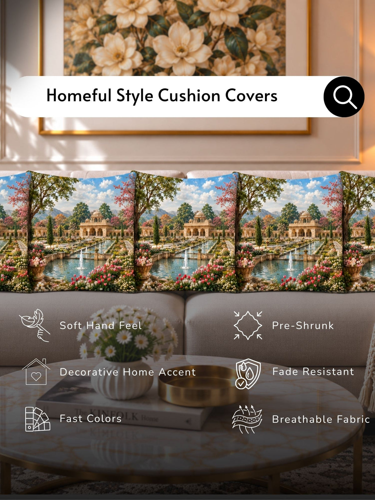 Palace Garden Micropeach Pack of 5 Cushion Covers (40 x 40 cm )