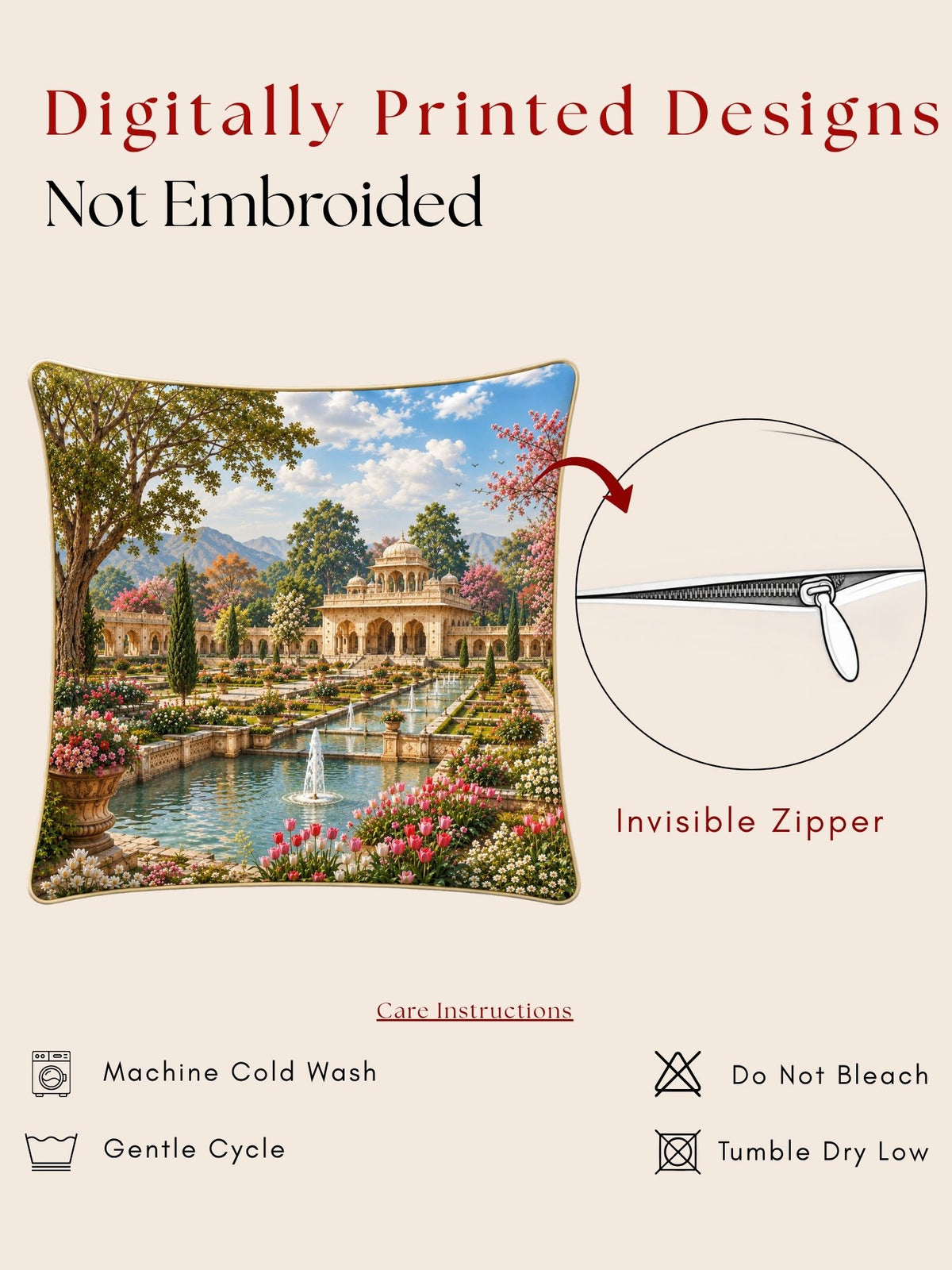 Palace Garden Micropeach Pack of 5 Cushion Covers (40 x 40 cm )