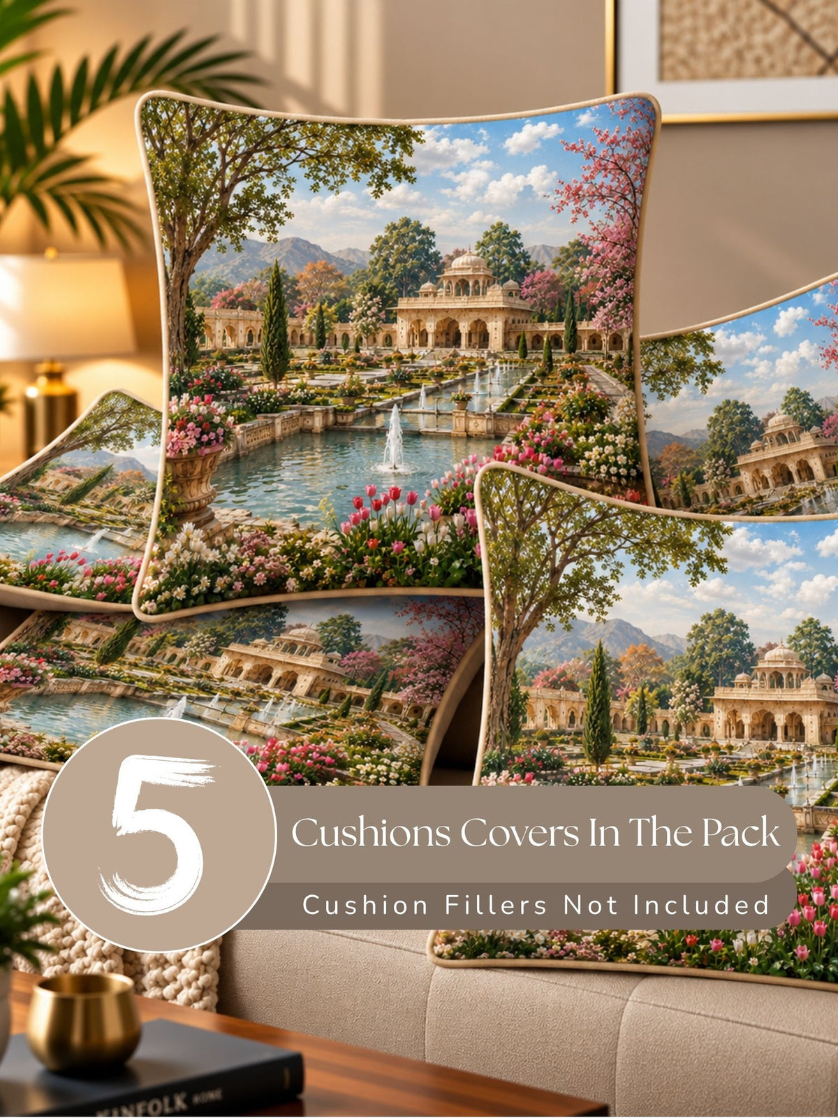 Palace Garden Micropeach Pack of 5 Cushion Covers (40 x 40 cm )