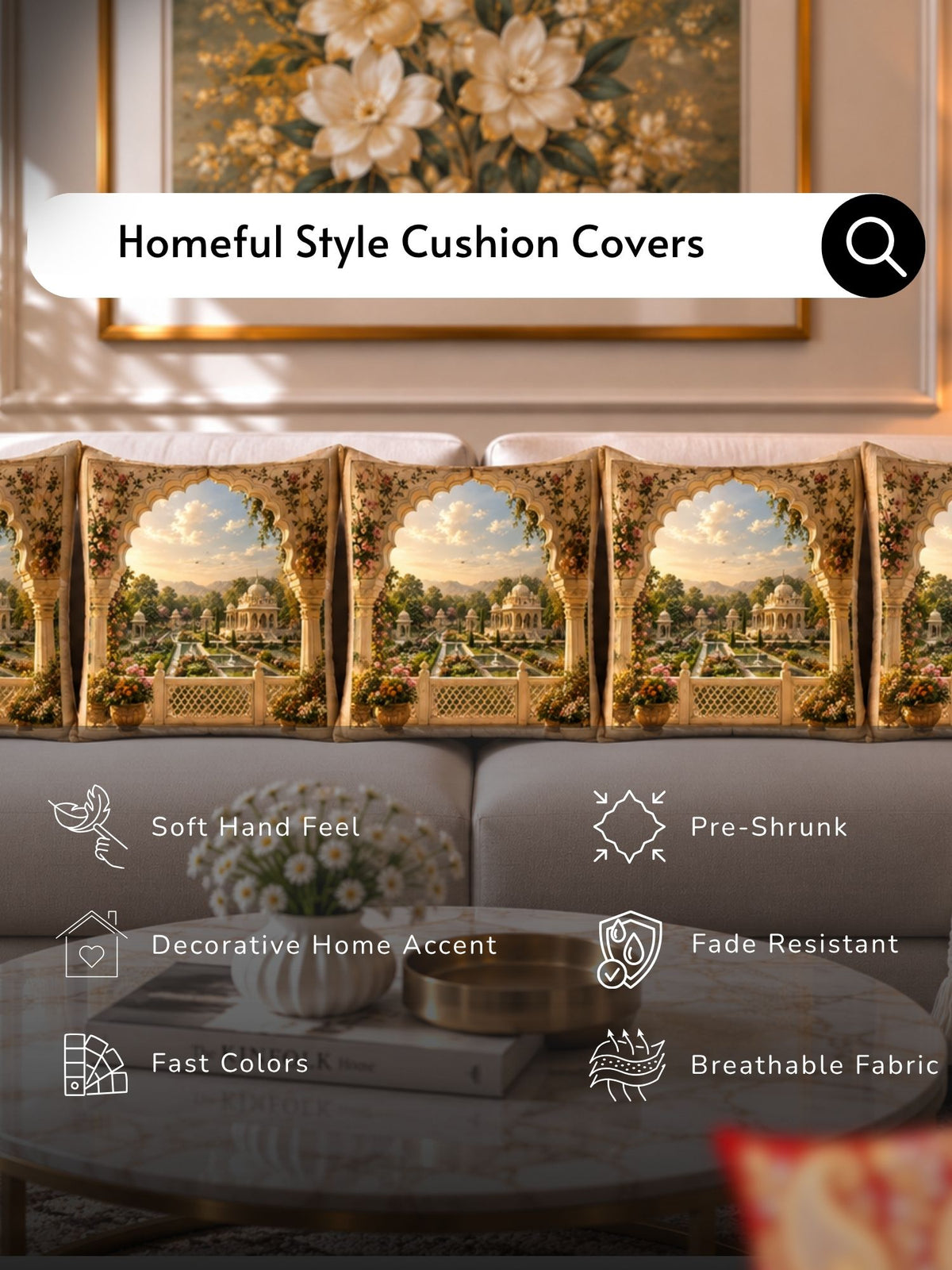 Palace Garden Micropeach Pack of 5 Cushion Covers (40 x 40 cm )