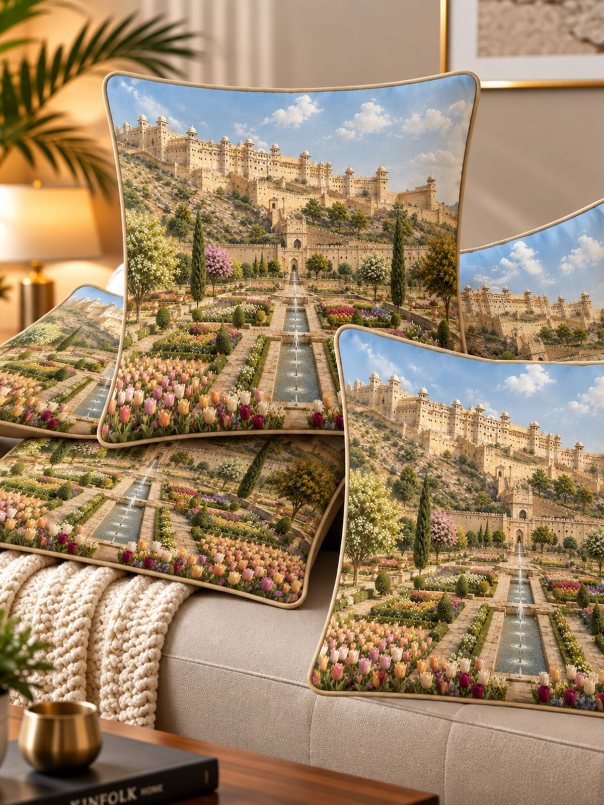 Palace Garden Micropeach Pack of 5 Cushion Covers (40 x 40 cm )