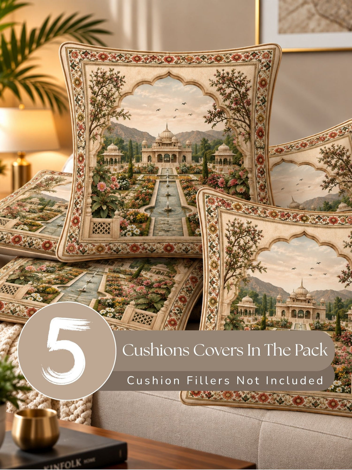 Palace Garden Micropeach Pack of 5 Cushion Covers (40 x 40 cm )