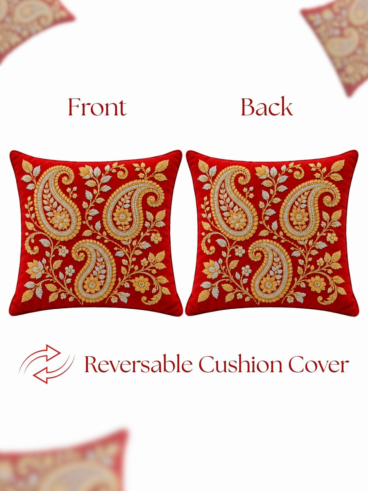Regal Textures Micropeach Ethnic Motif Print Pack of 5 Cushion Covers (40 x 40 cm) - Red