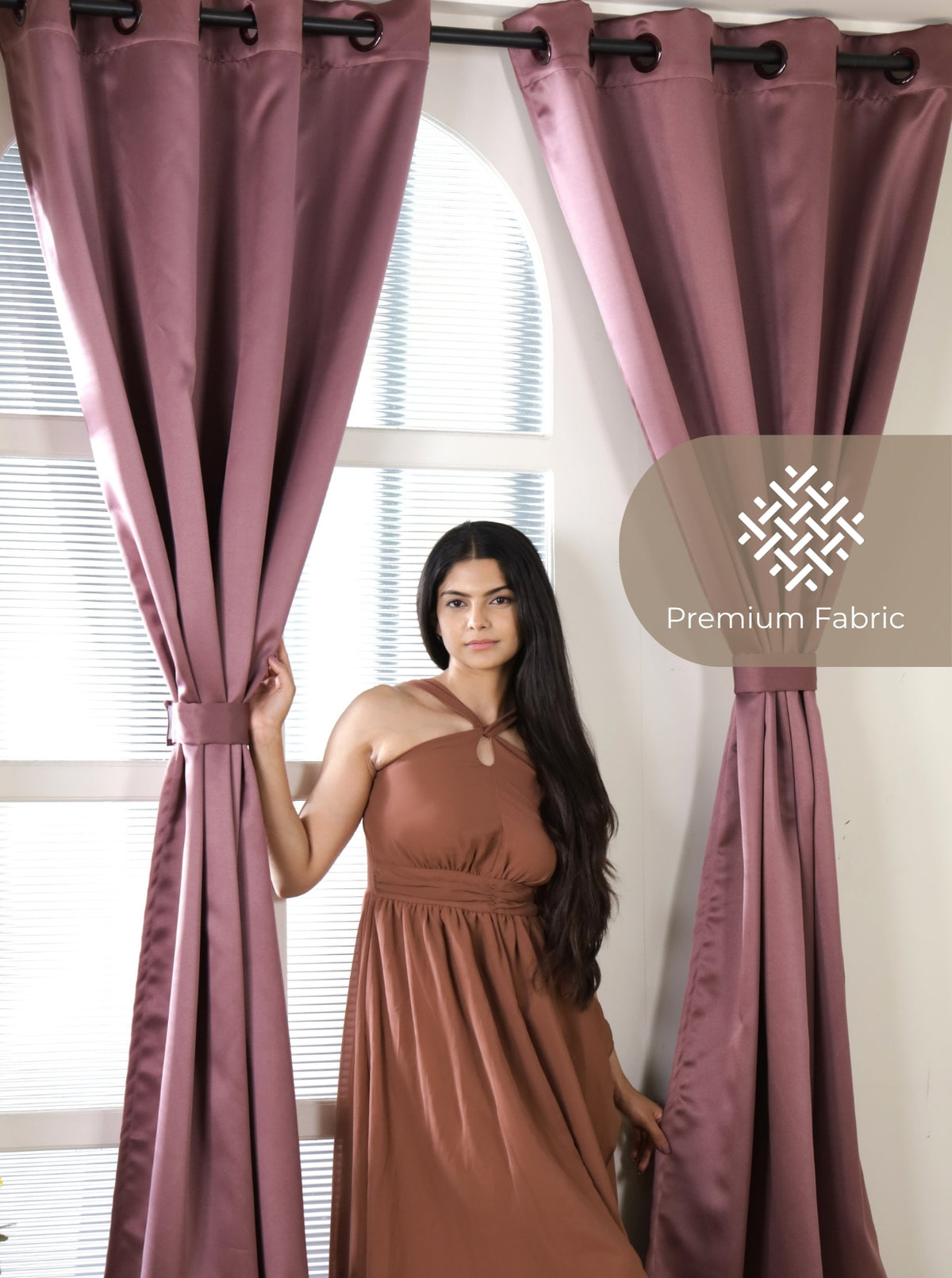 Rose 280 GSM Polyester Solid 90% Blackout Eyelet Curtain