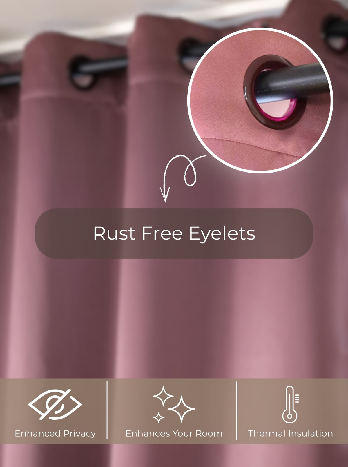 Rose 280 GSM Polyester Solid 90% Blackout Eyelet Curtain