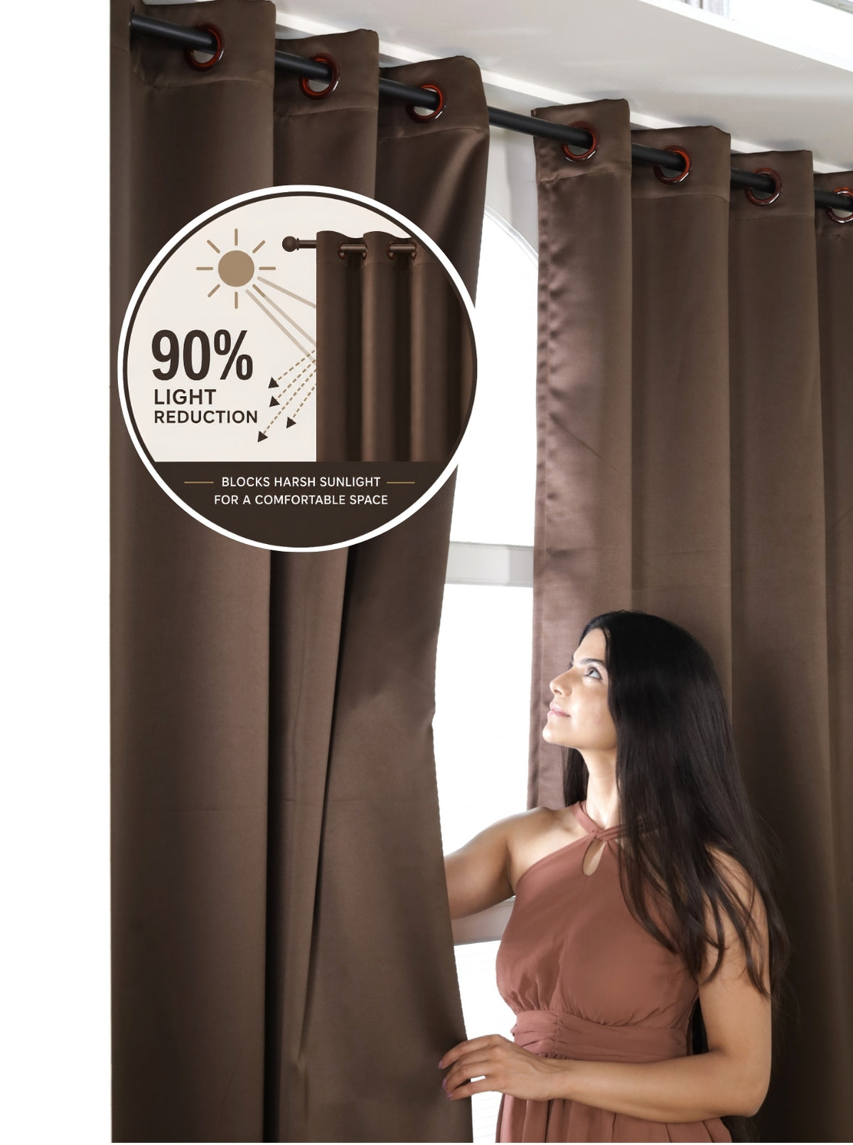 Rose 280 GSM Polyester Solid 90% Blackout Eyelet Curtain