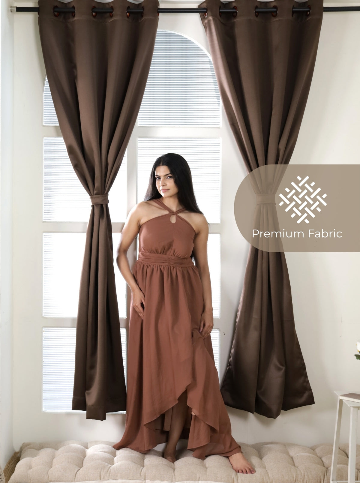 Rose 280 GSM Polyester Solid 90% Blackout Eyelet Curtain