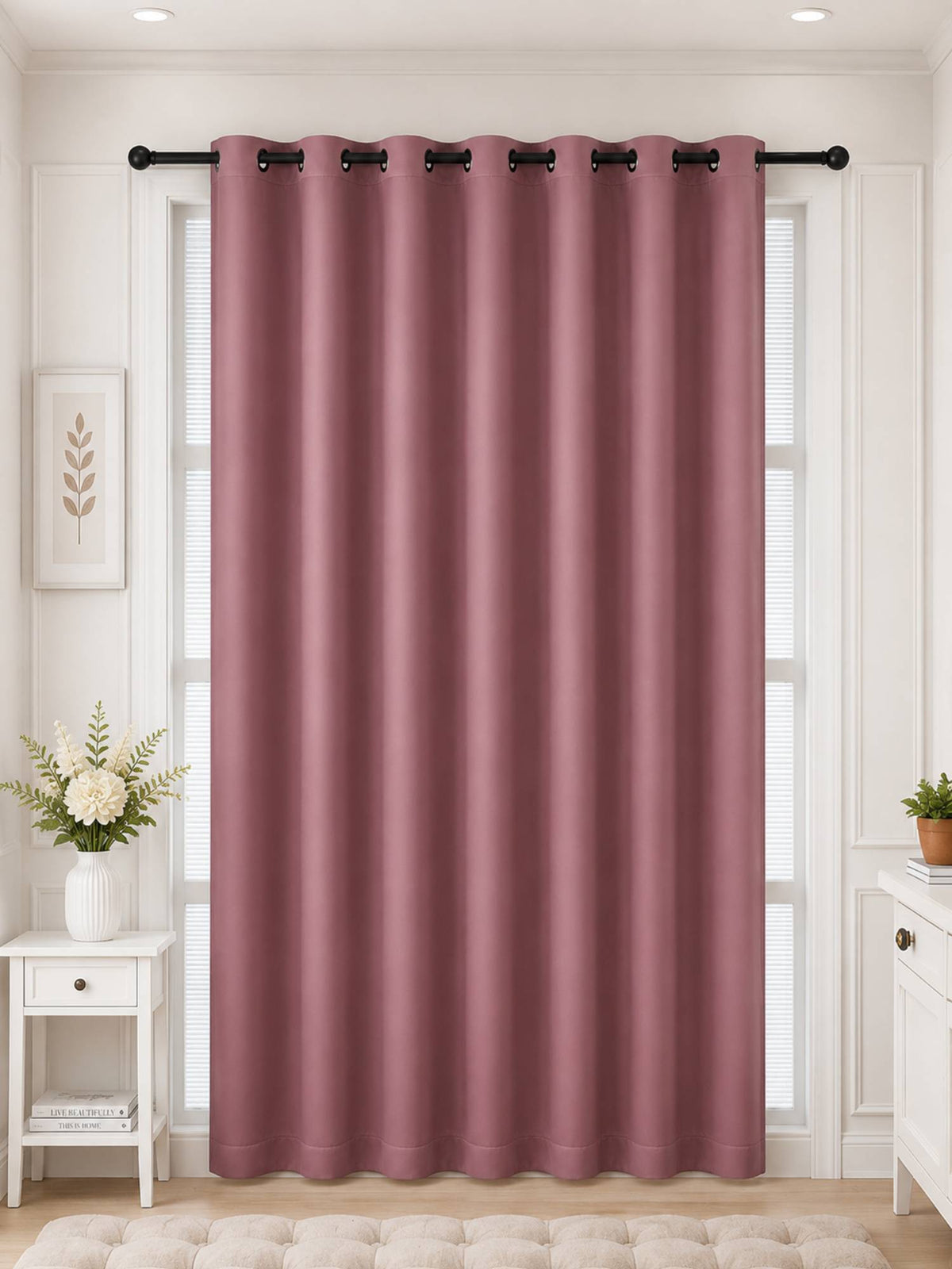 Rose 280 GSM Polyester Solid 90% Blackout Eyelet Curtain