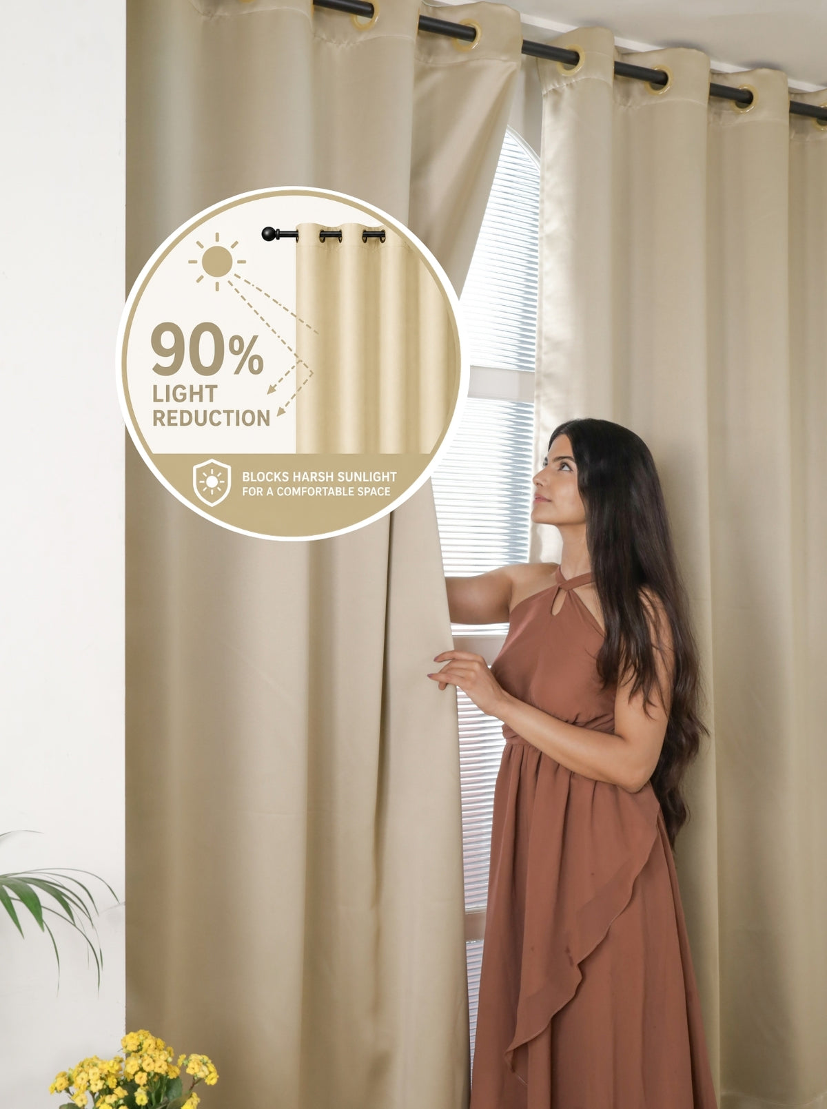 Rose 280 GSM Polyester Solid 90% Blackout Eyelet Curtain