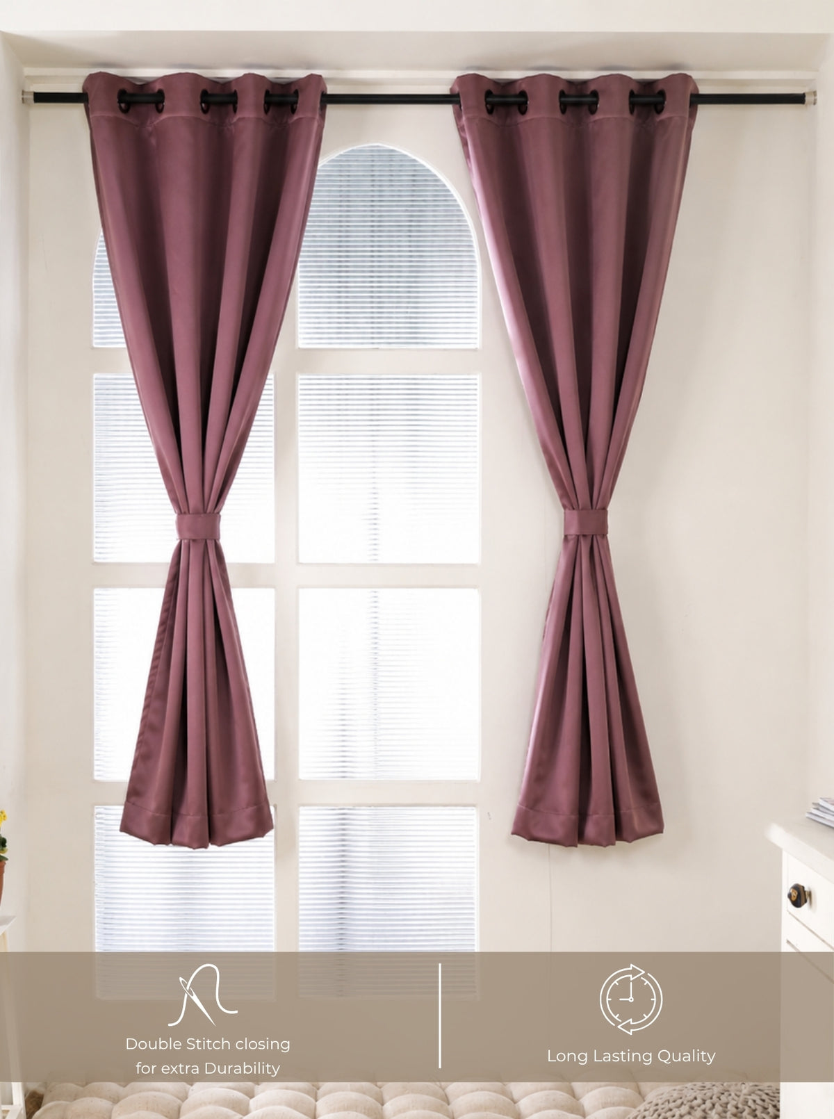 Rose 280 GSM Polyester Solid 90% Blackout Eyelet Curtain
