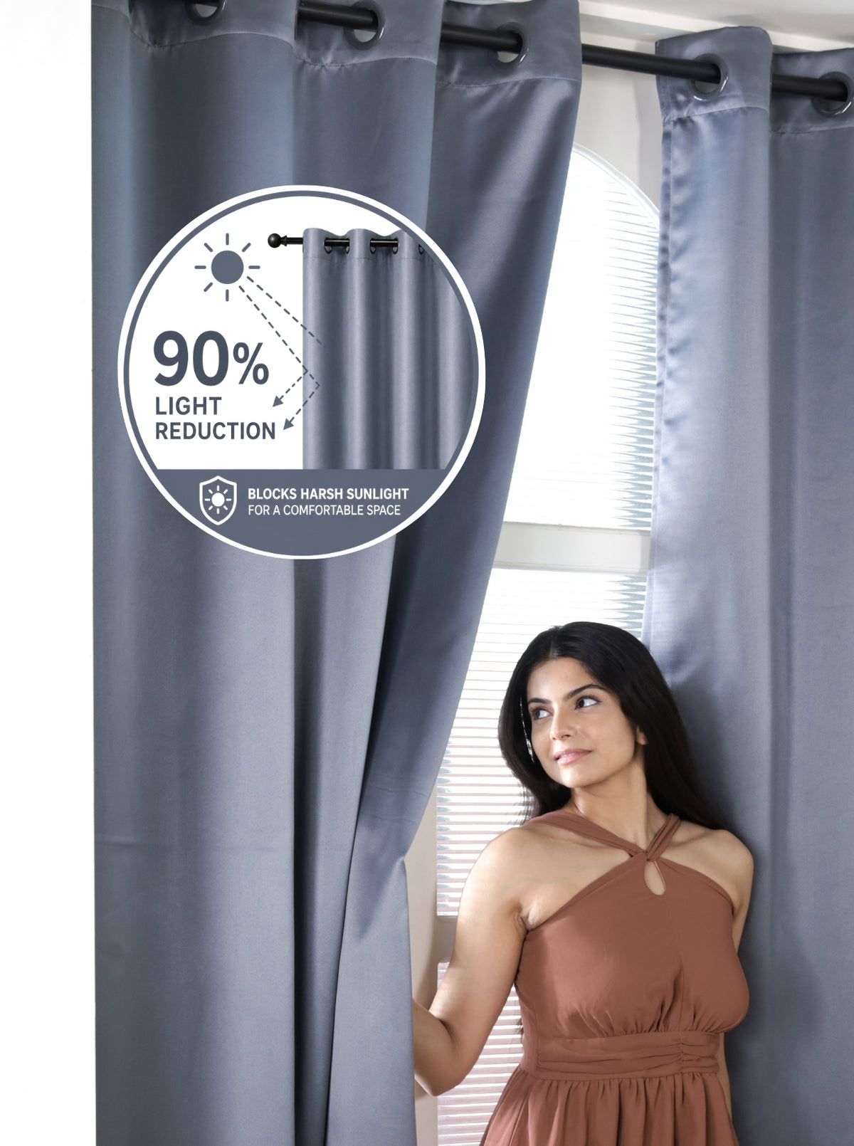 Rose 280 GSM Polyester Solid 90% Blackout Eyelet Curtain