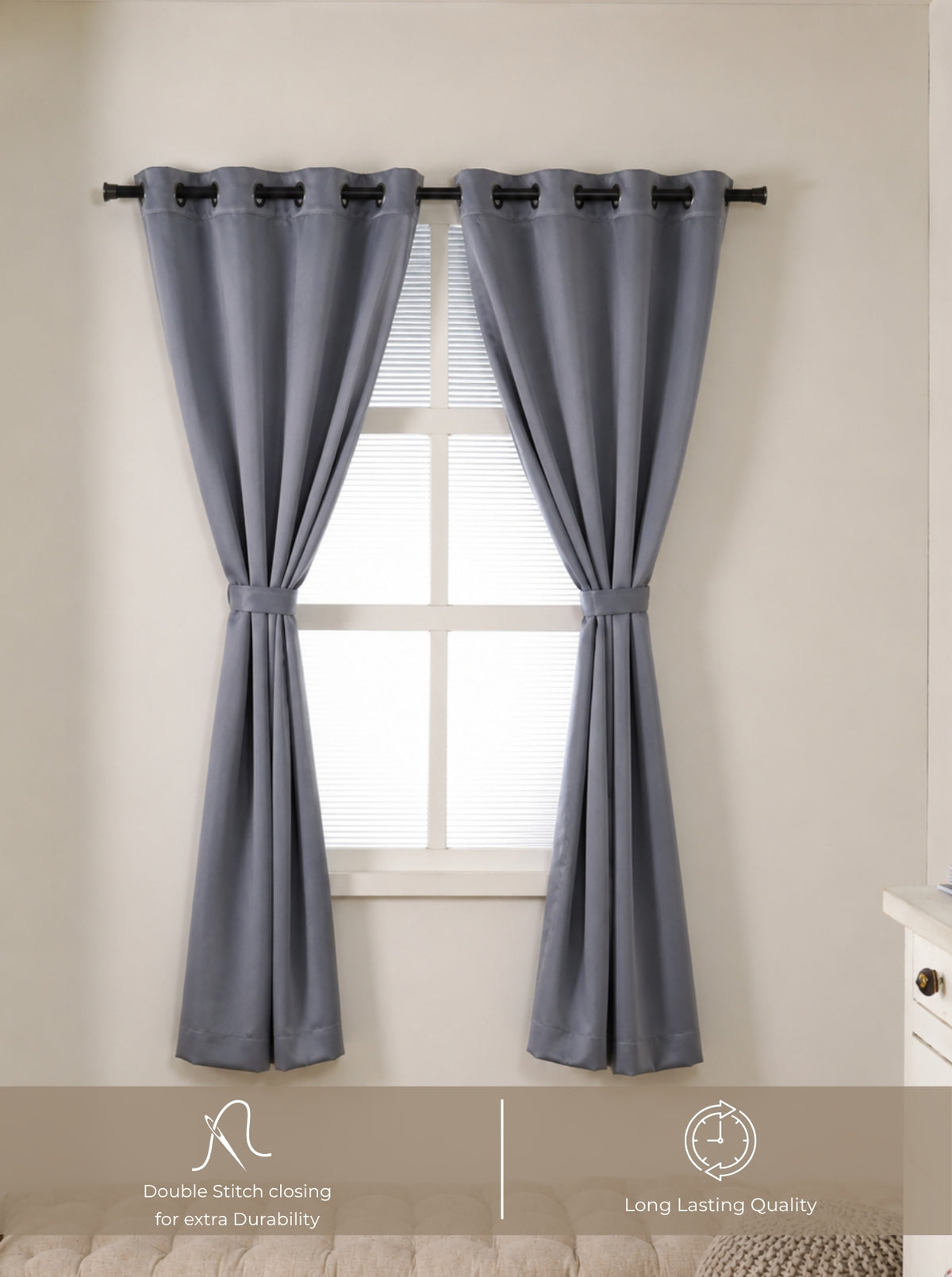 Rose 280 GSM Polyester Solid 90% Blackout Eyelet Curtain