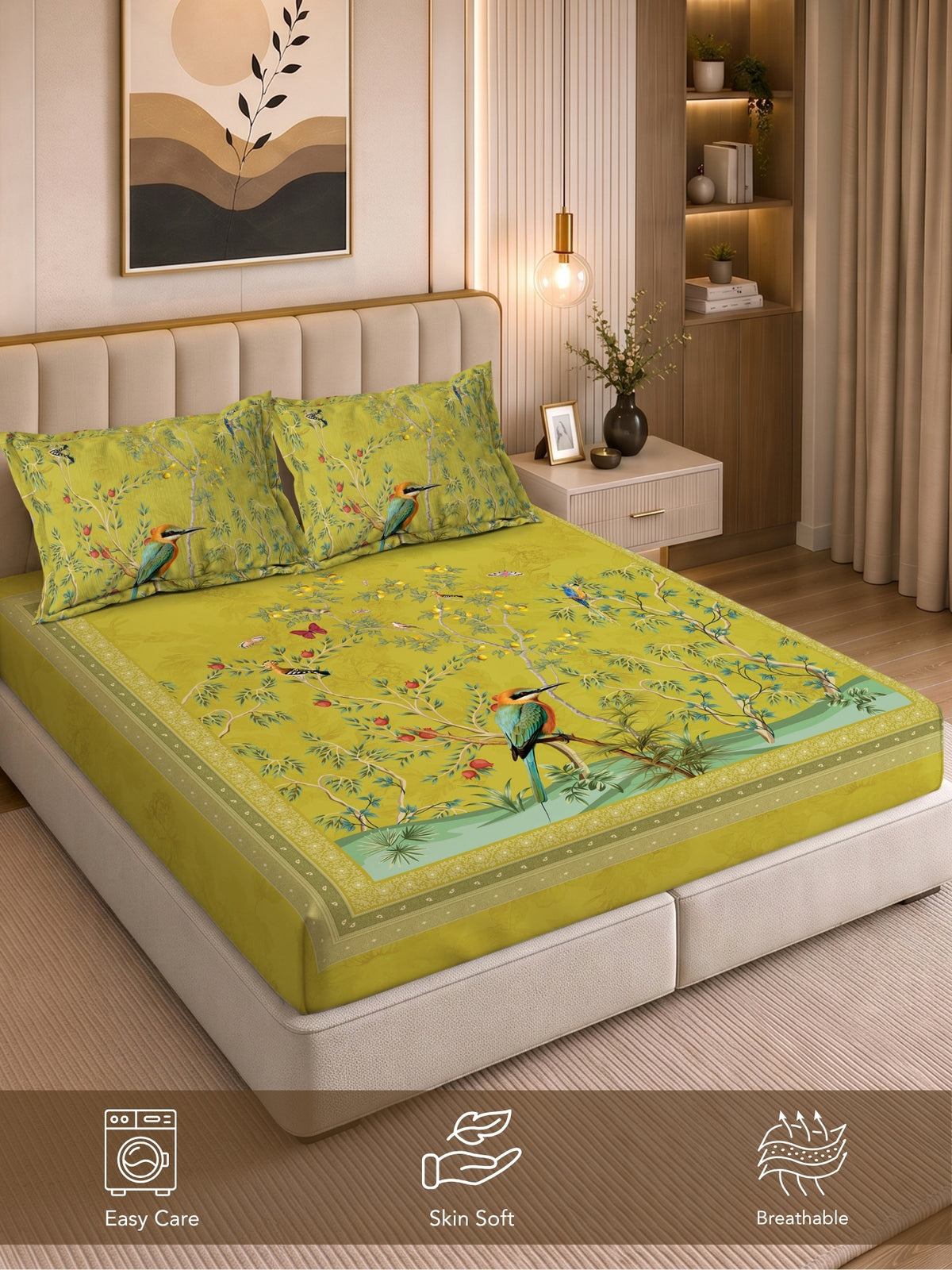 Homeful Style Canvas Stories Floral Print 160 TC Bedsheet with 2 Pillow Covers