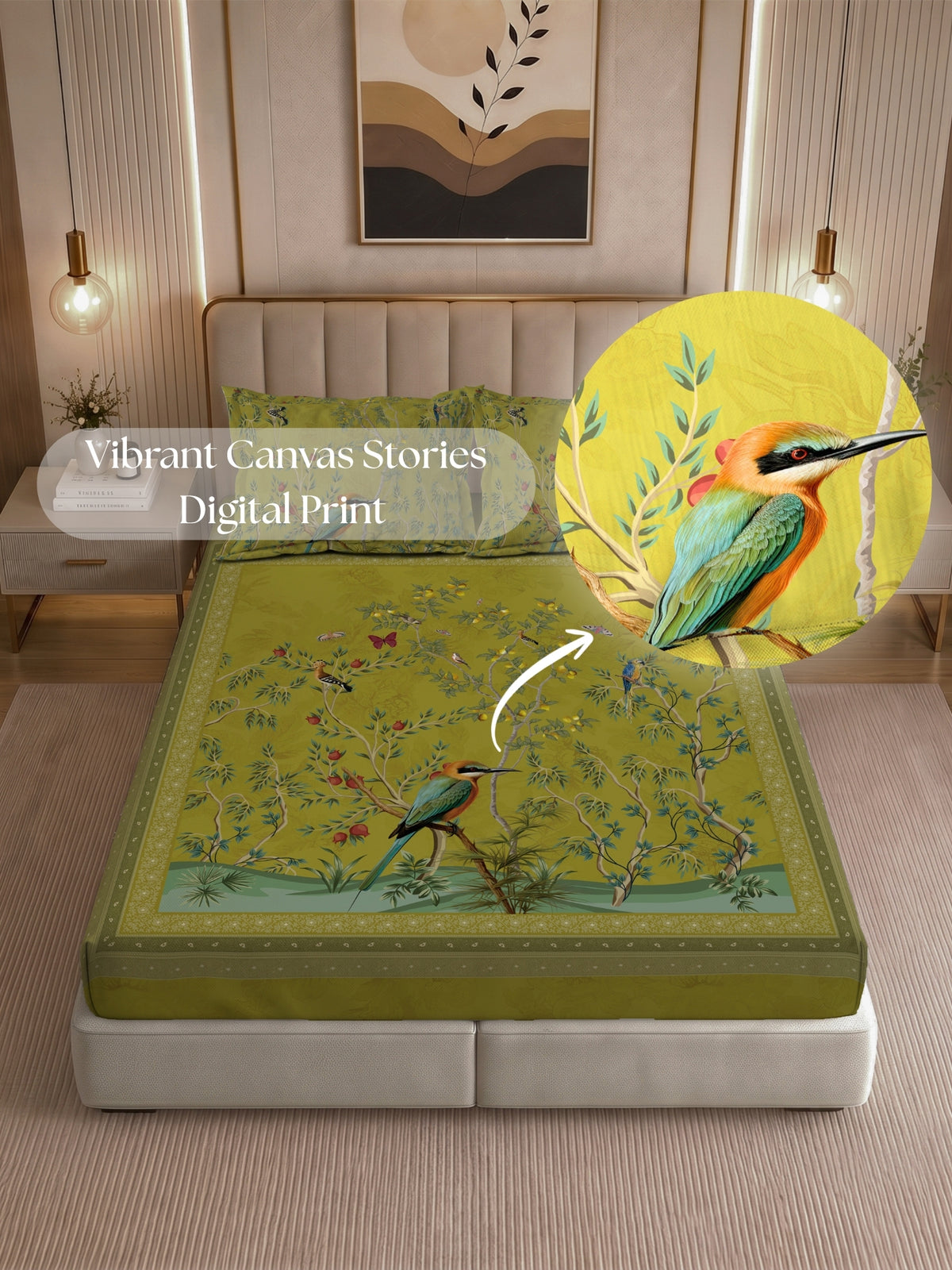 Homeful Style Canvas Stories Floral Print 160 TC Bedsheet with 2 Pillow Covers