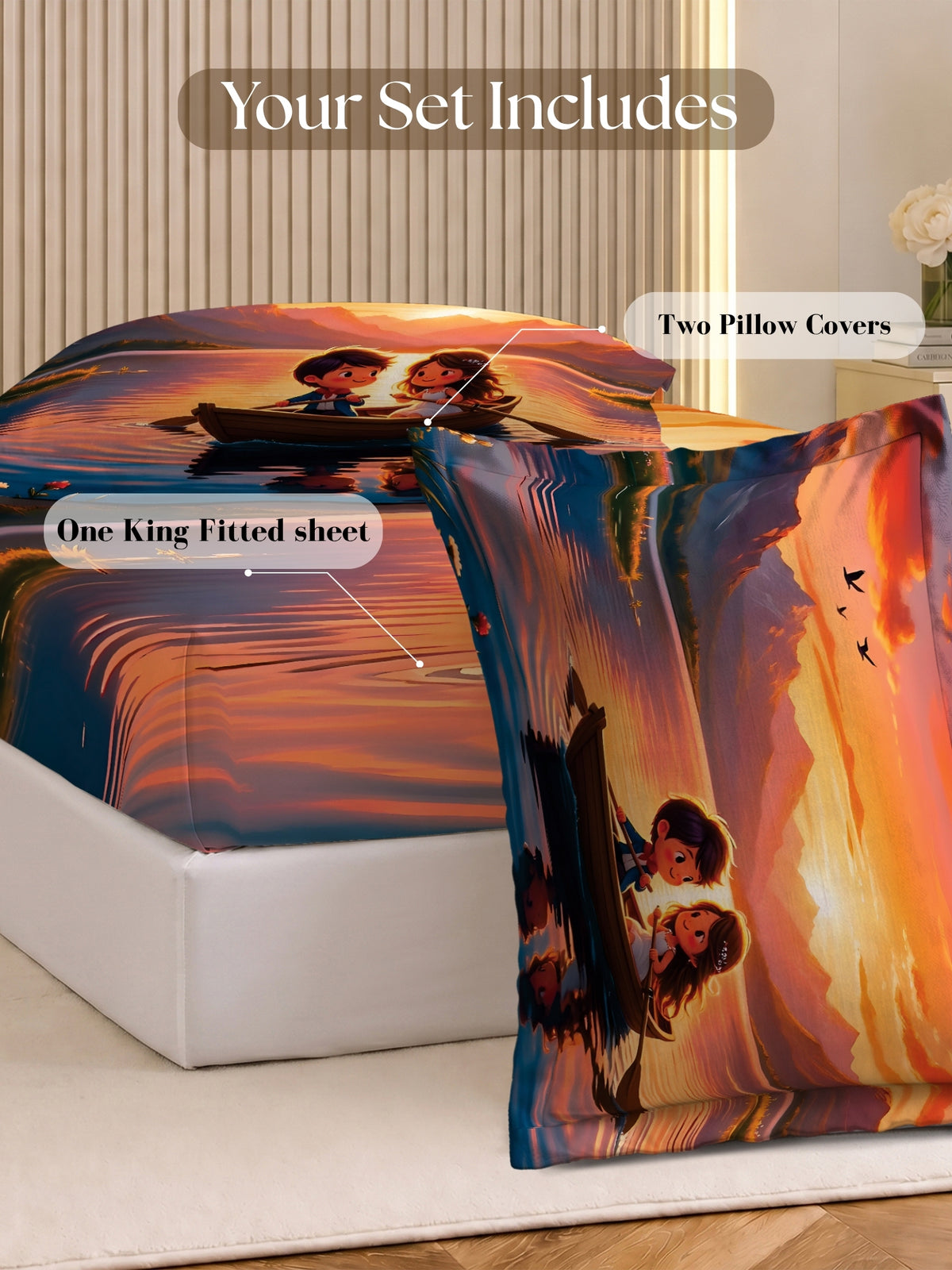 Homeful Style Canvas Stories Pictorial Printed 160 TC Bedsheet with 2 Pillow Covers