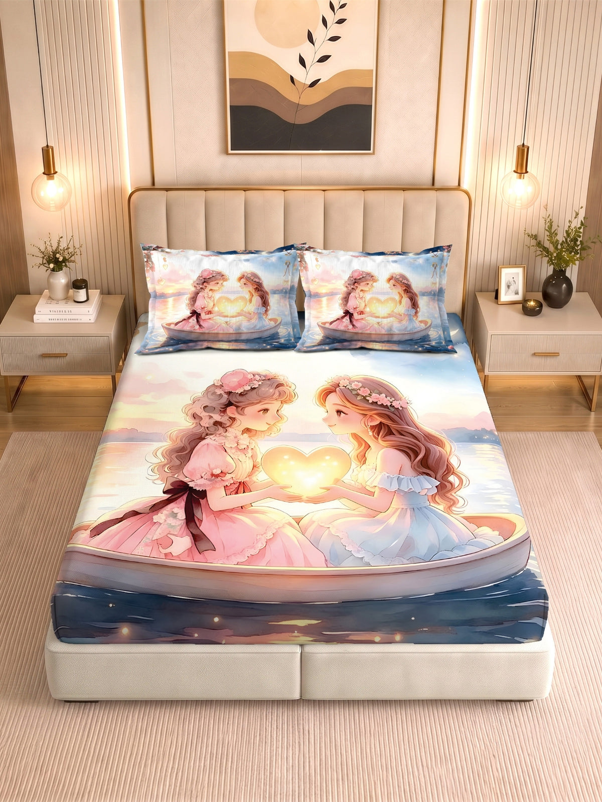 Homeful Style Canvas Stories Pictorial Printed 160 TC Bedsheet with 2 Pillow Covers