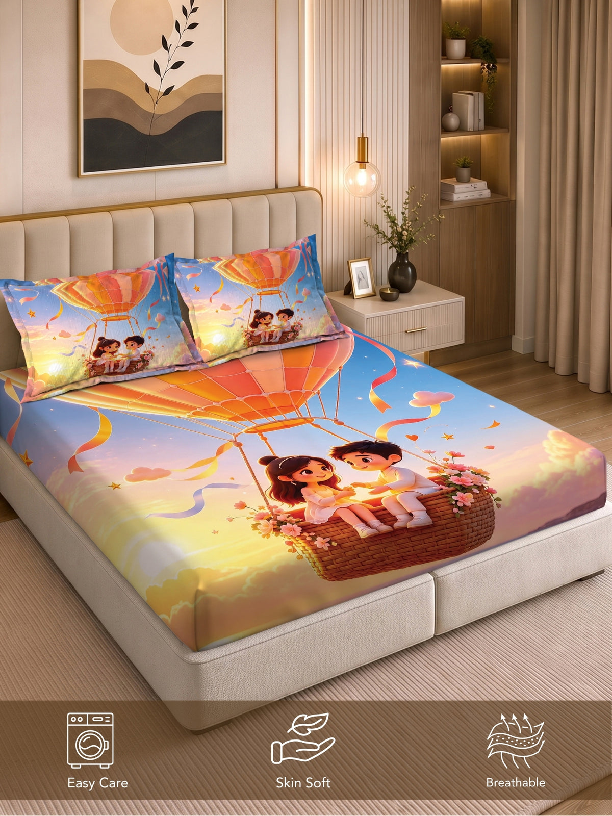 Homeful Style Canvas Stories Pictorial Printed 160 TC Bedsheet with 2 Pillow Covers