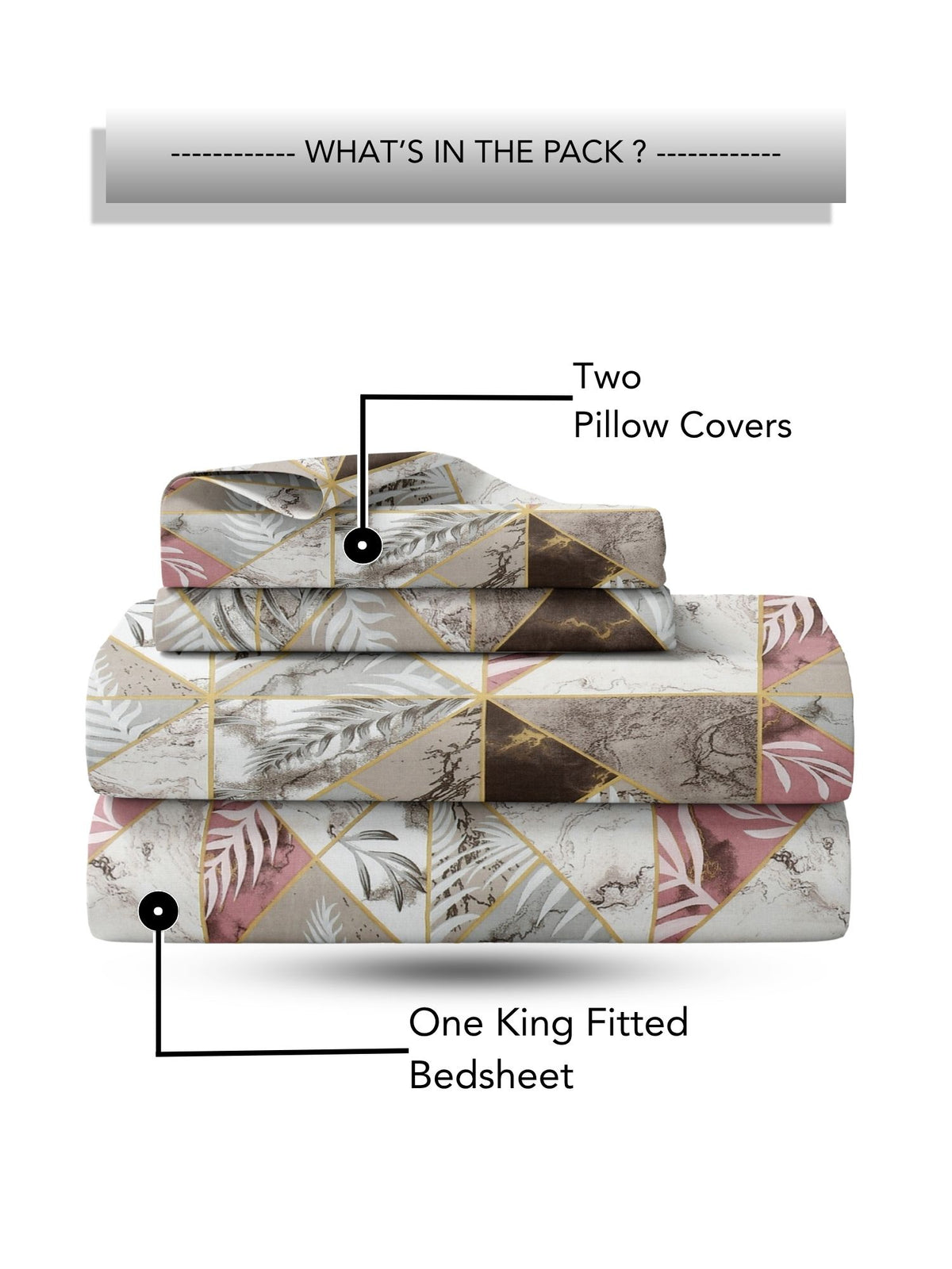 Daisy 130 GSM Microfiber Geometric Queen Size Bedsheet with 2 Pillow Covers – Brown