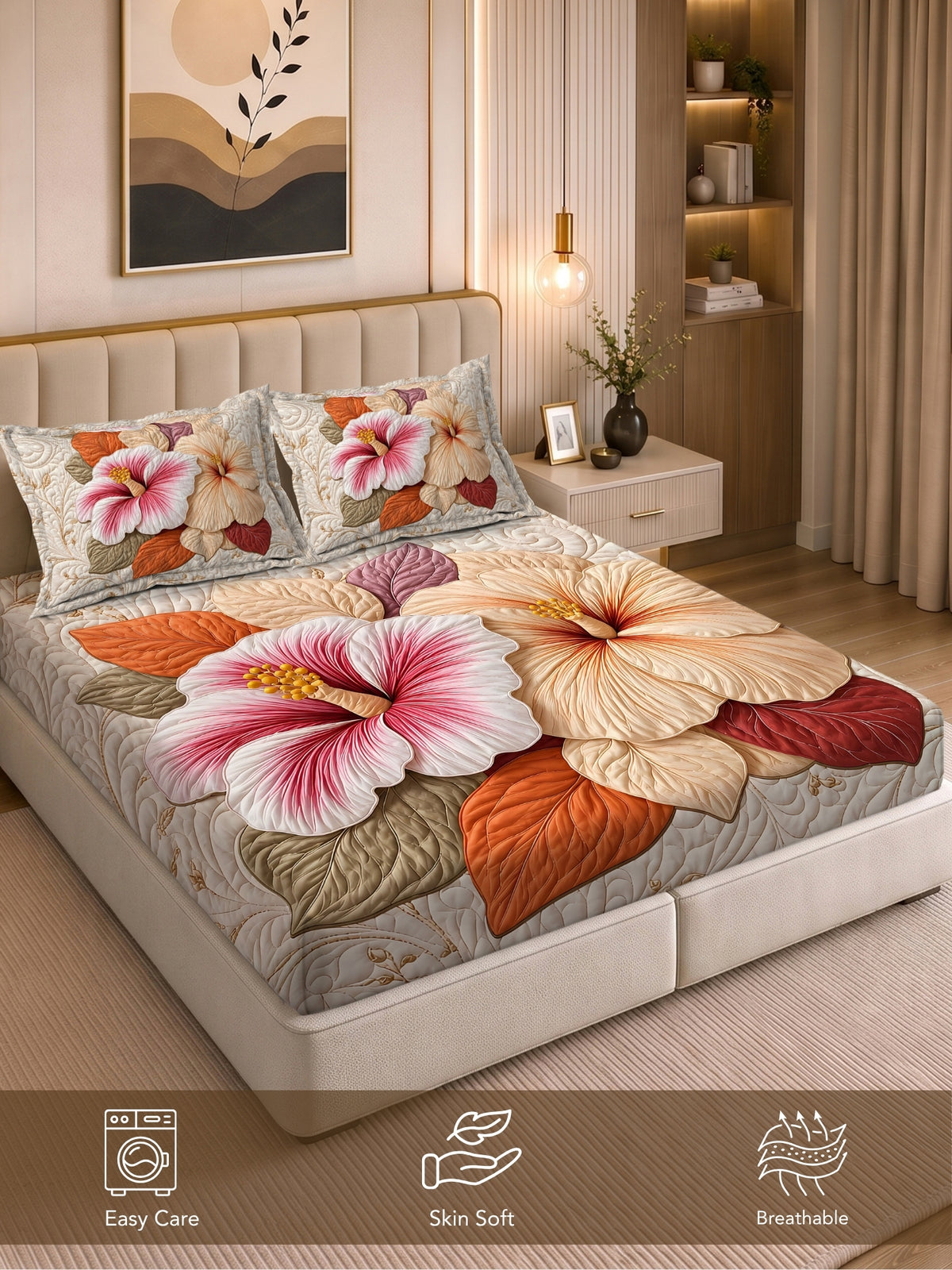 Homeful Style Living Canvas Floral Print 160 TC Bedsheet with 2 Pillow Covers