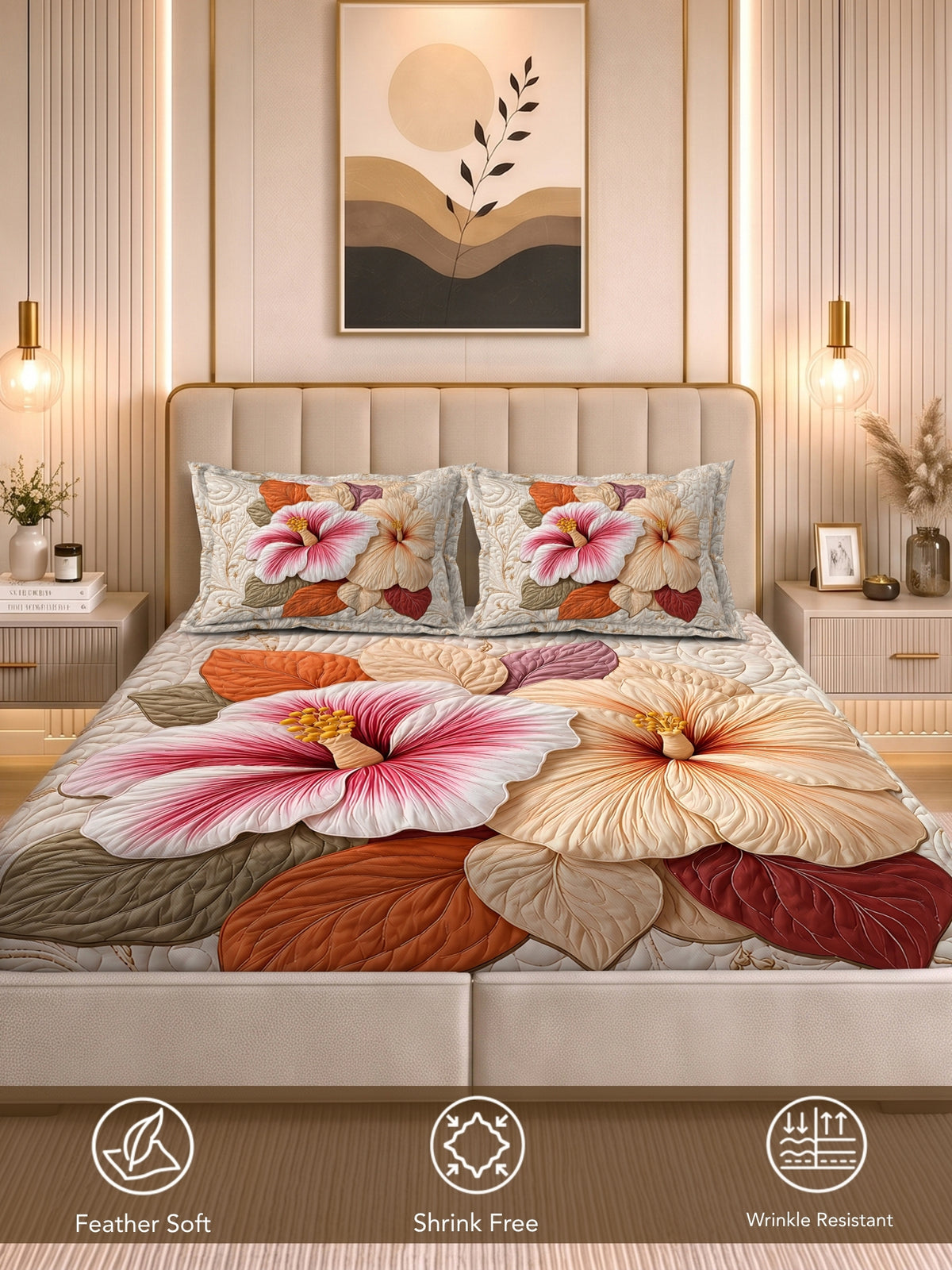 Homeful Style Living Canvas Floral Print 160 TC Bedsheet with 2 Pillow Covers