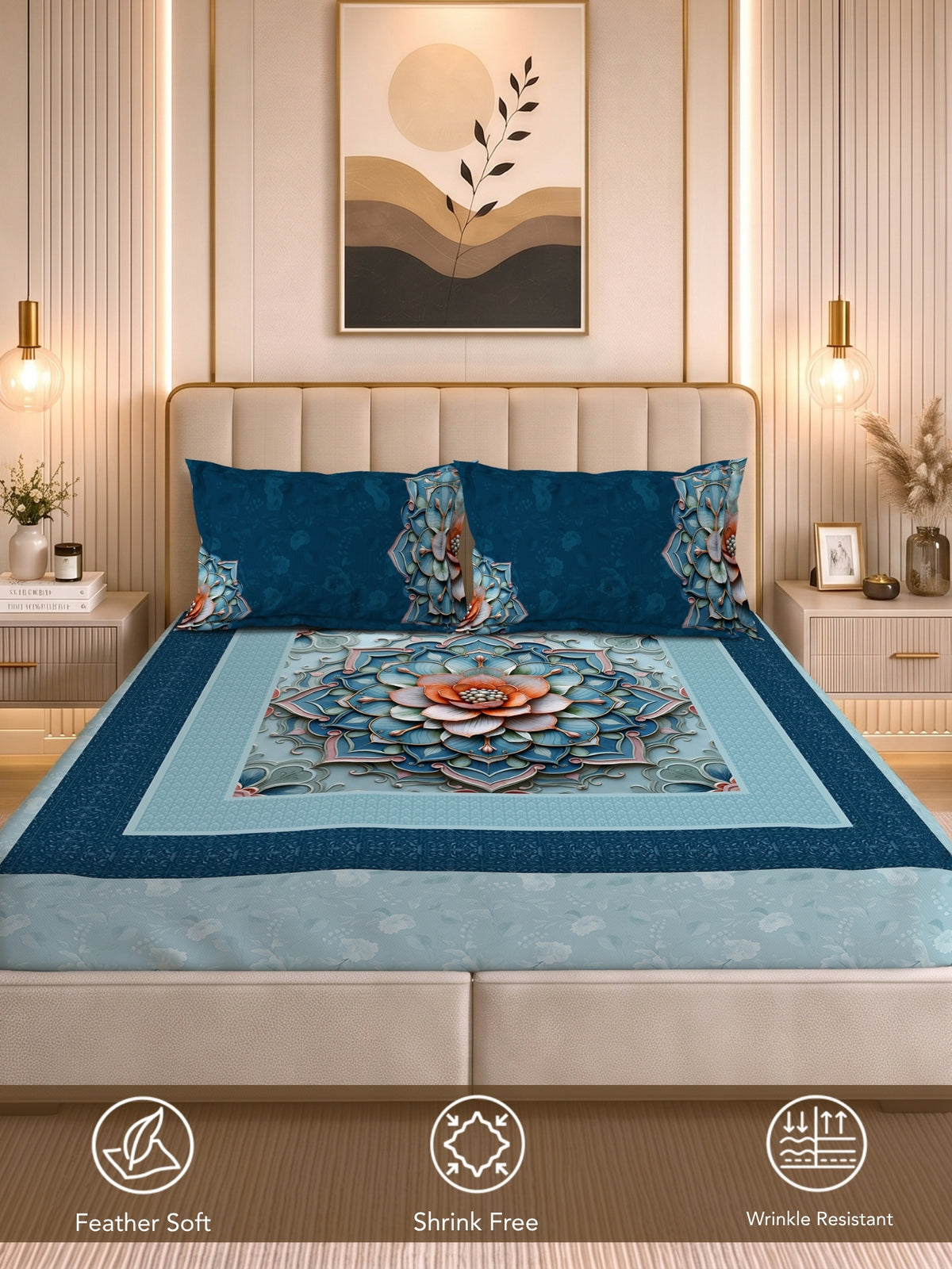 Homeful Style Living Canvas Floral Print 160 TC Bedsheet with 2 Pillow Covers