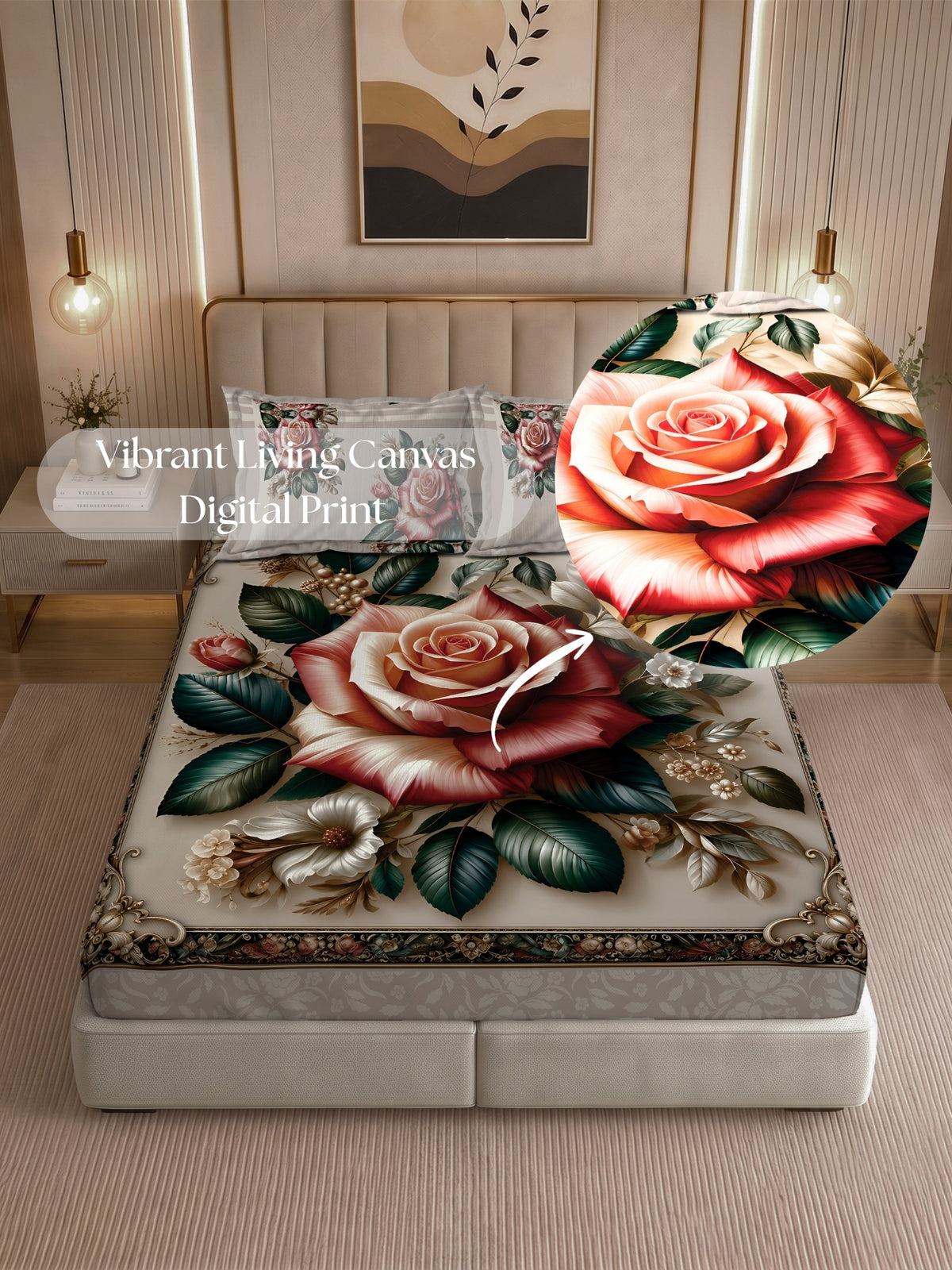 Homeful Style Living Canvas Floral Print 160 TC Bedsheet with 2 Pillow Covers