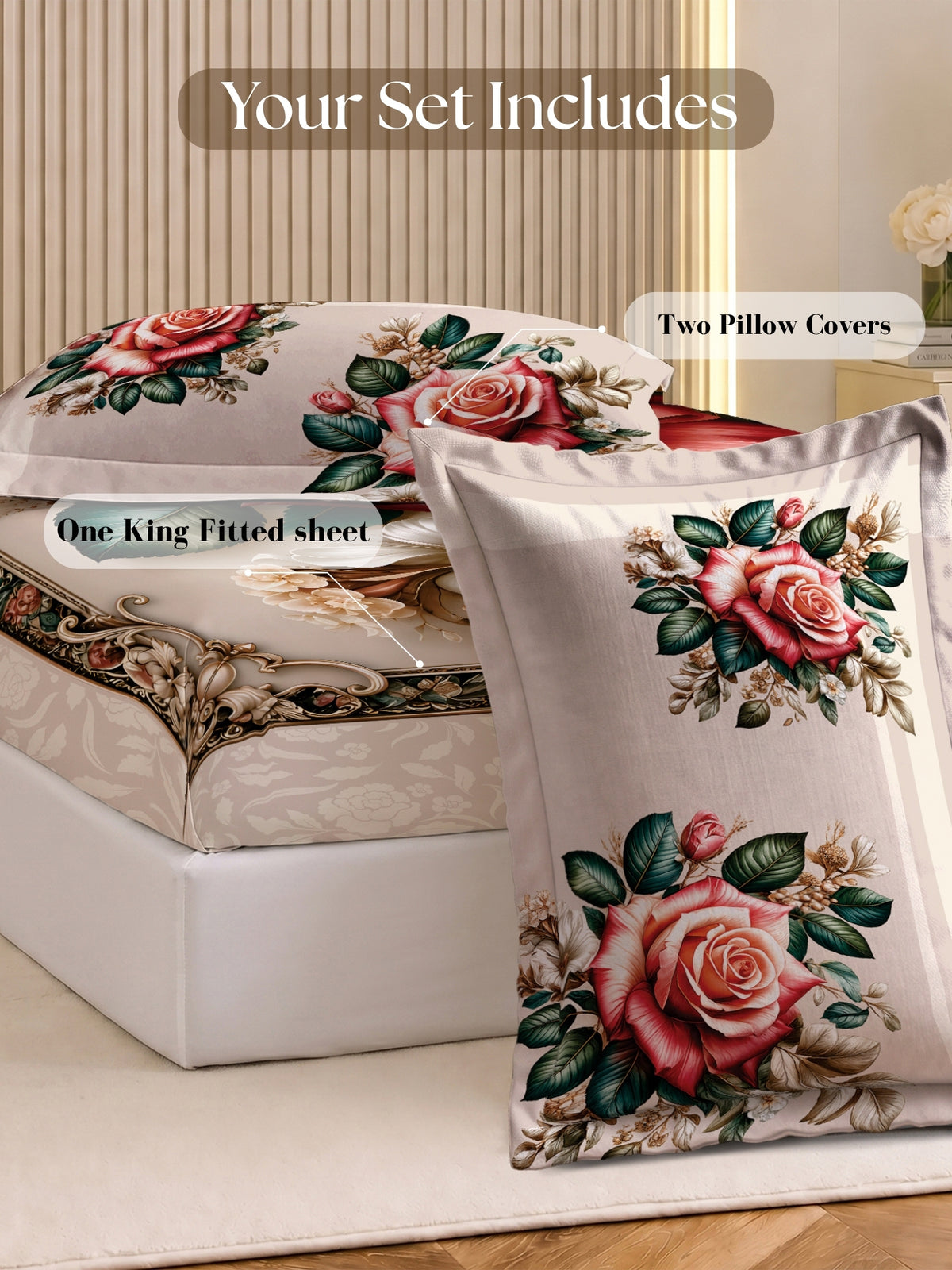 Homeful Style Living Canvas Floral Print 160 TC Bedsheet with 2 Pillow Covers