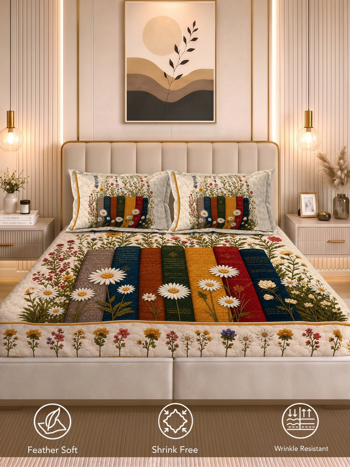 Homeful Style Living Canvas Geometric Print 160 TC Bedsheet with 2 Pillow Covers
