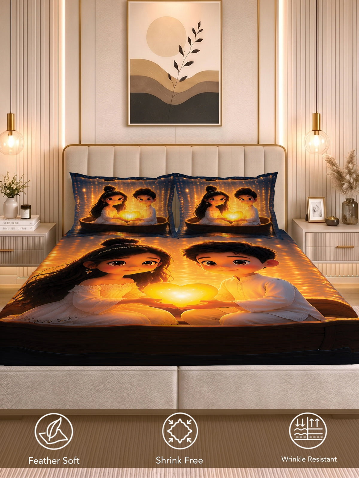 Homeful Style Canvas Stories Pictorial Printed 160 TC Bedsheet with 2 Pillow Covers