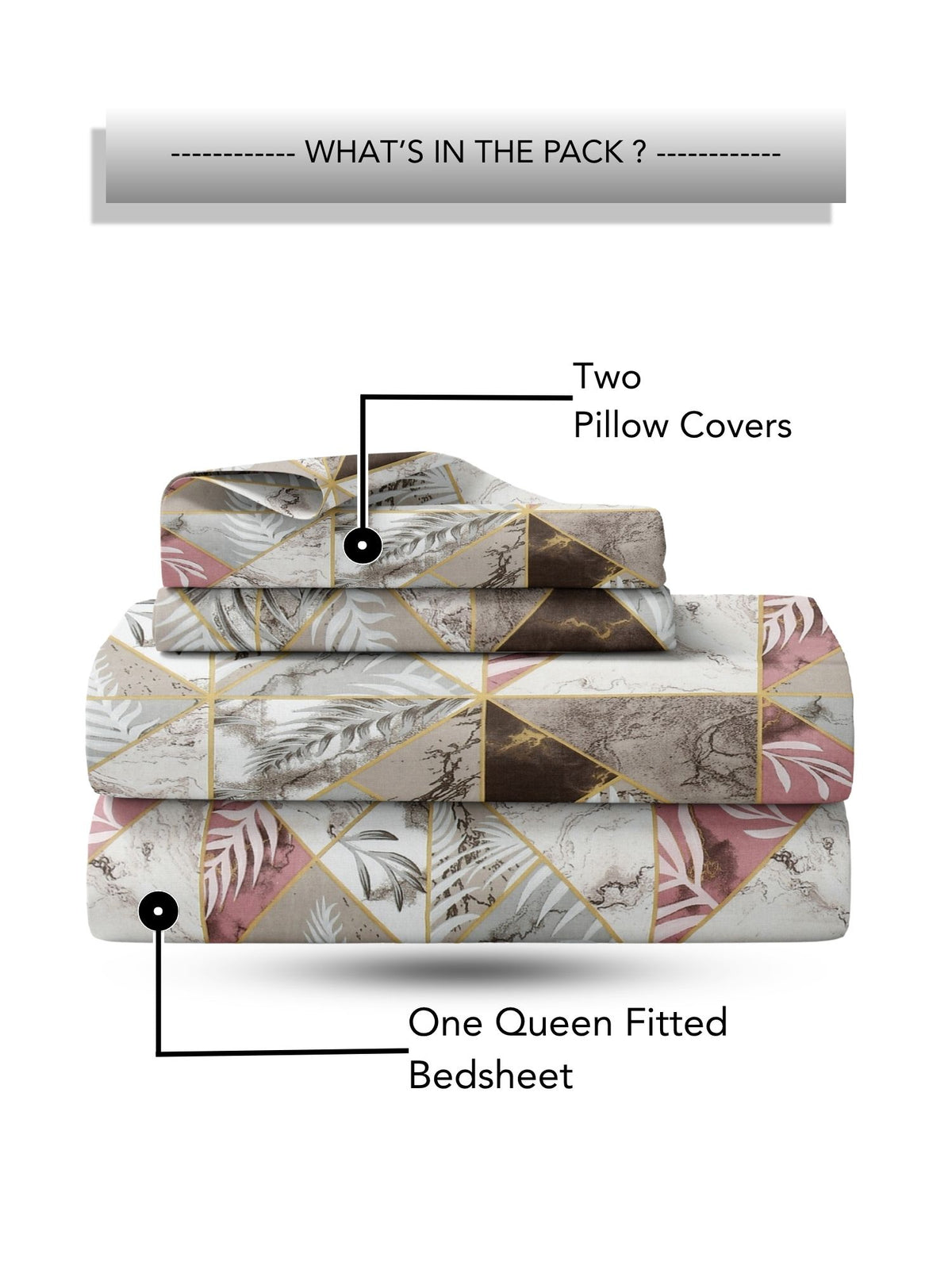 Daisy 130 GSM Microfiber Geometric Queen Size Bedsheet with 2 Pillow Covers – Brown
