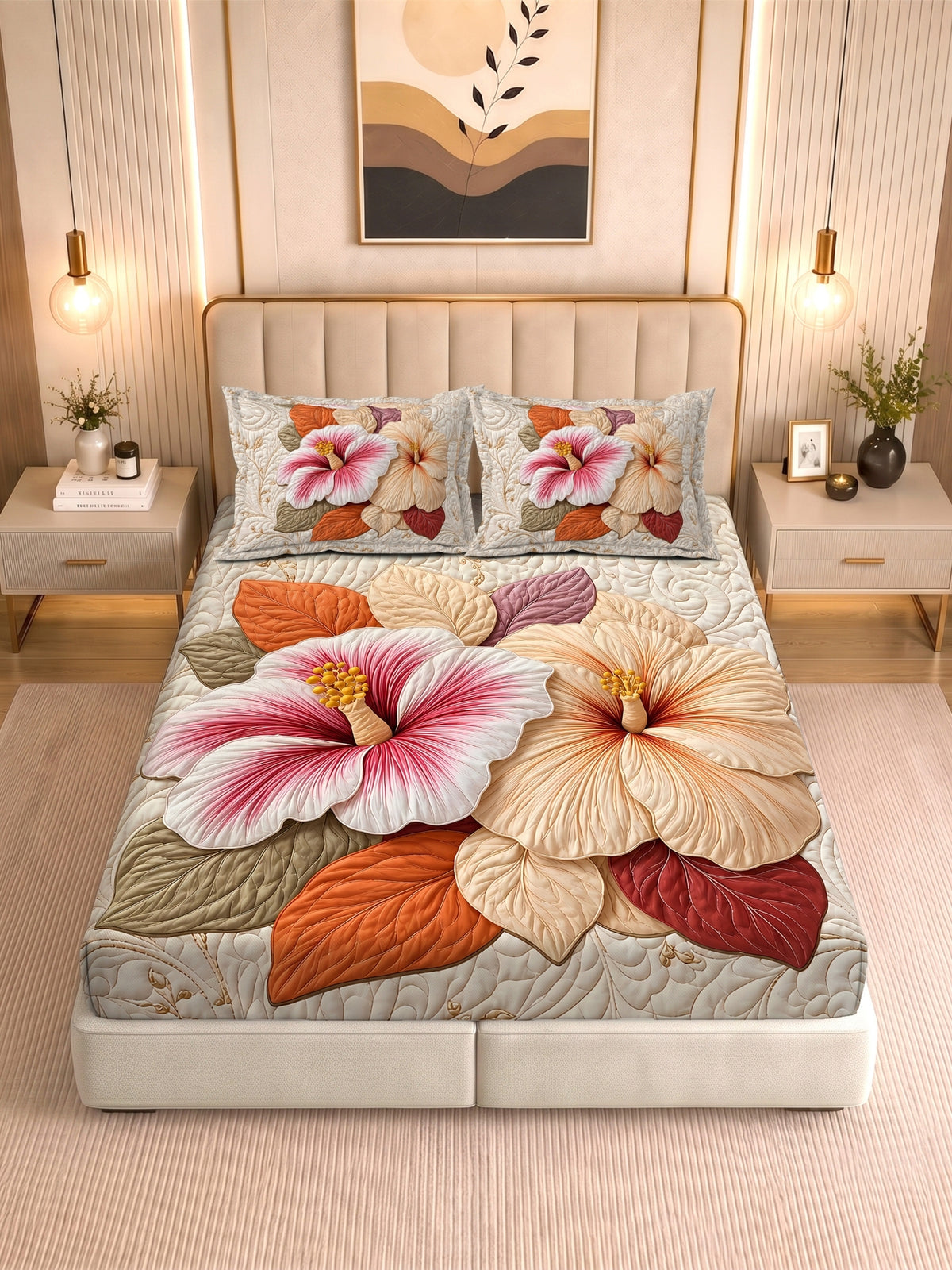 Homeful Style Living Canvas Floral Print 160 TC Bedsheet with 2 Pillow Covers