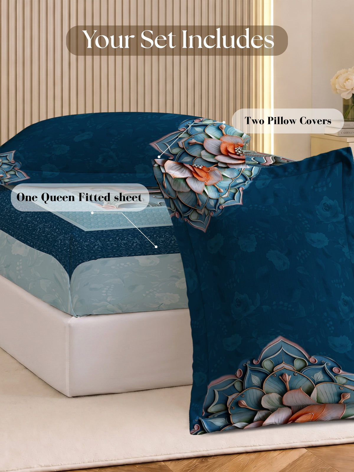 Homeful Style Living Canvas Floral Print 160 TC Bedsheet with 2 Pillow Covers