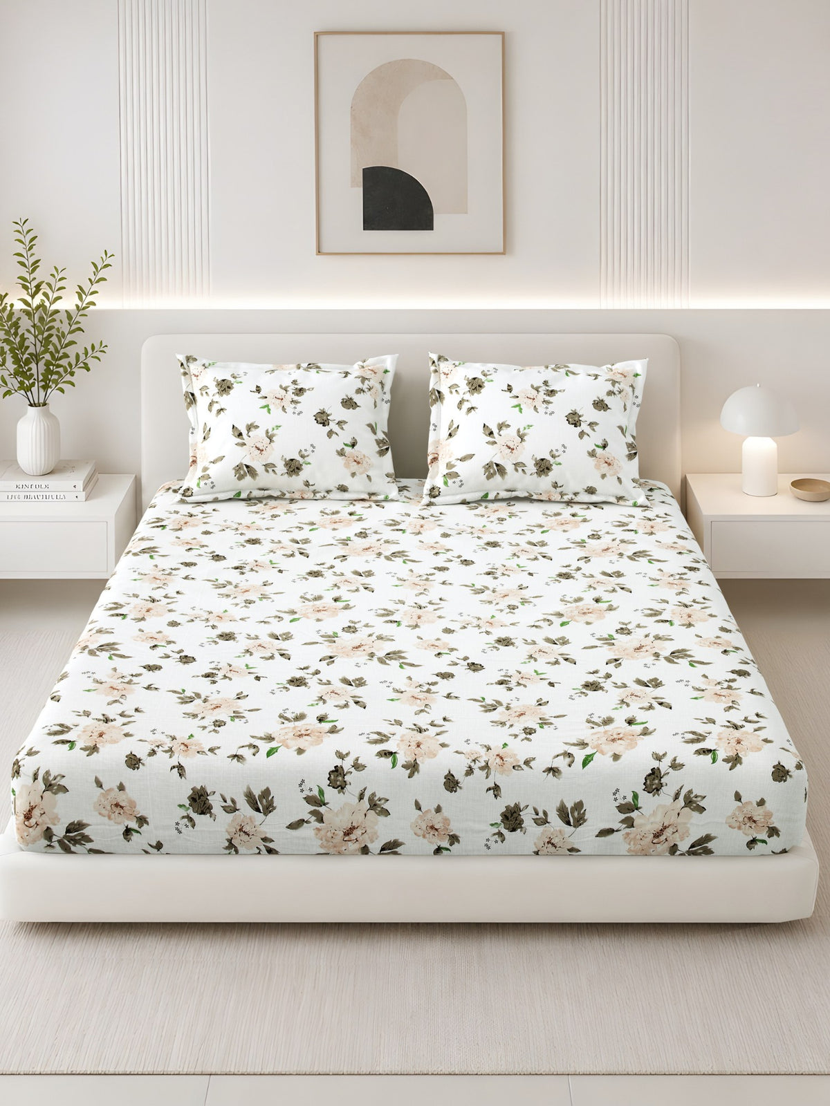 Lily 180 TC 100% Cotton Flora Bedsheet with 2 Pillow Covers – Brown