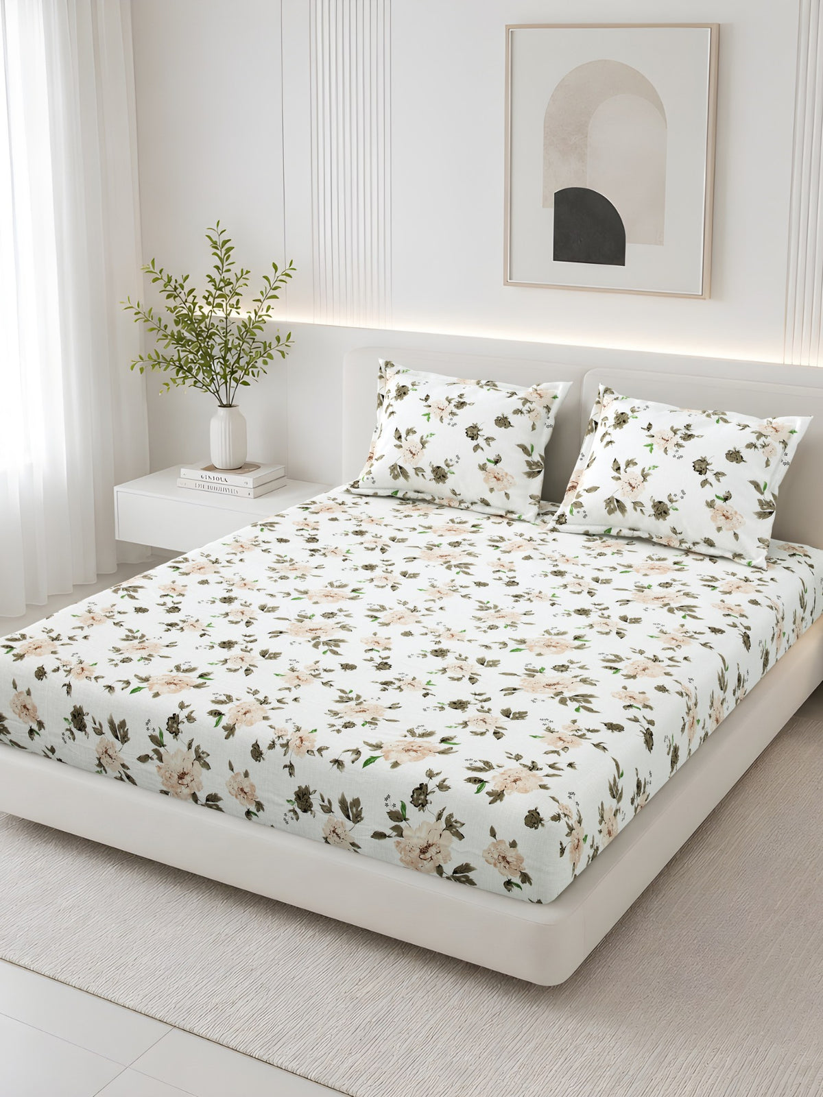 Lily 180 TC 100% Cotton Flora Bedsheet with 2 Pillow Covers – Brown