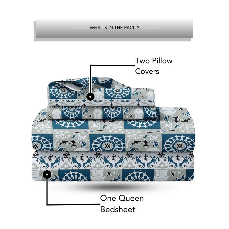 Kala Sutra 130 GSM Microfiber Abstract Queen Size Bedsheet with 2 Pillow Covers – Green