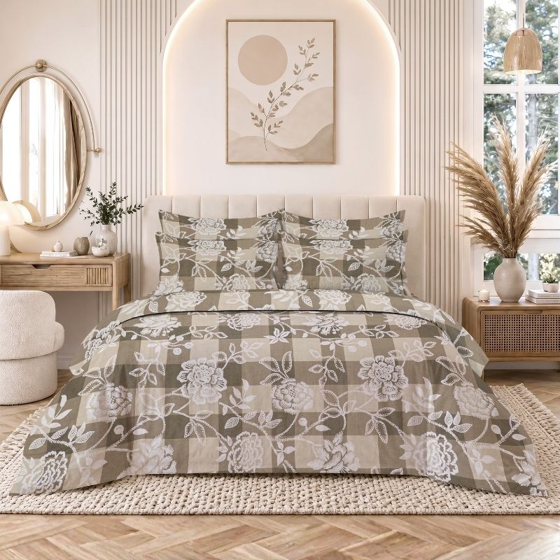 Vienna 135 GSM Microfiber Queen Size Bedsheet with 2 Pillow Covers - Brown