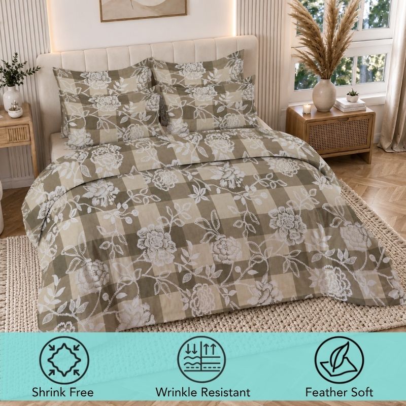 Vienna 135 GSM Microfiber Queen Size Bedsheet with 2 Pillow Covers - Brown