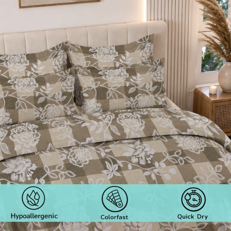 Vienna 135 GSM Microfiber Queen Size Bedsheet with 2 Pillow Covers - Brown