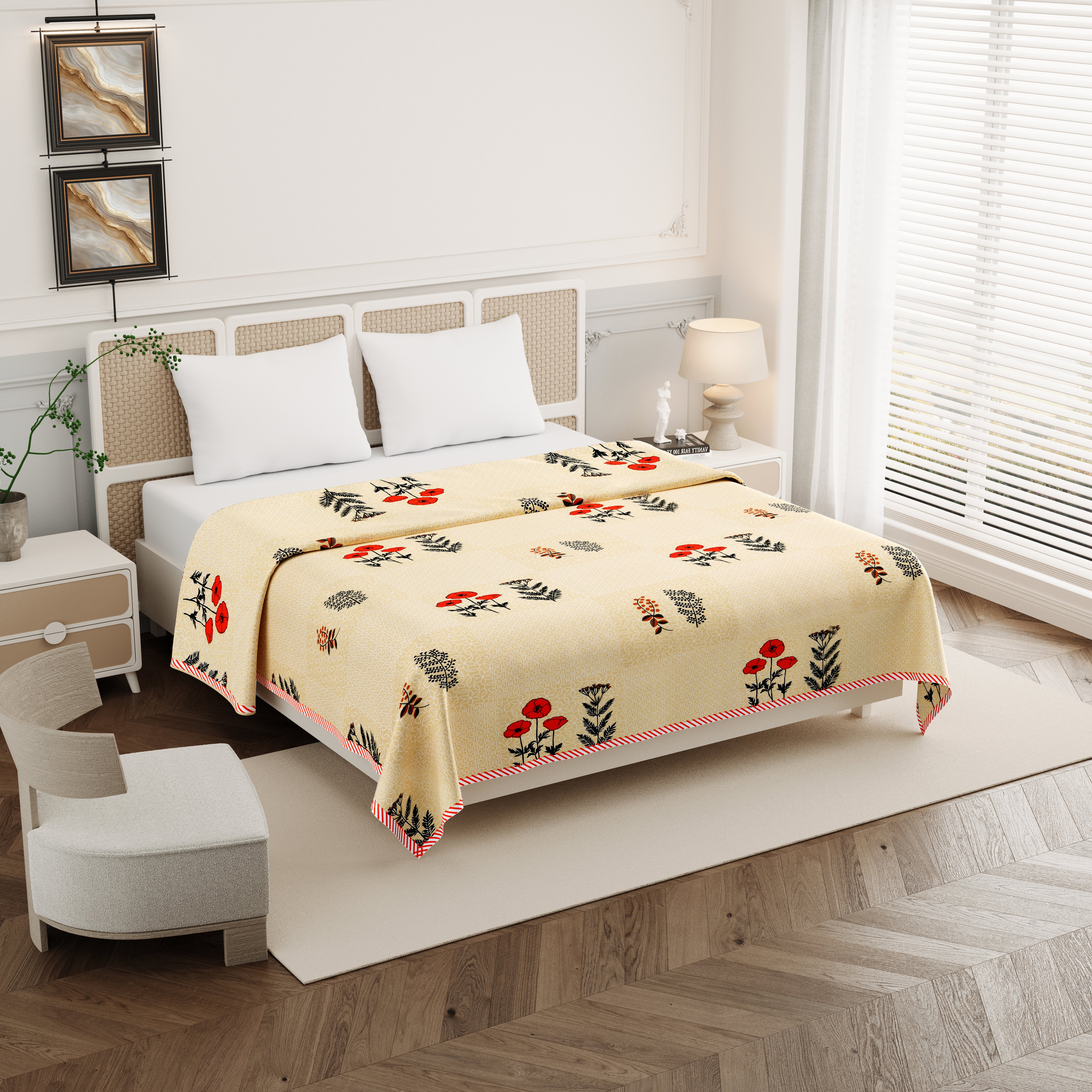Jaipur Bagh Double Dohar Dull Cotton Ethnic Block Yellow Khari Print