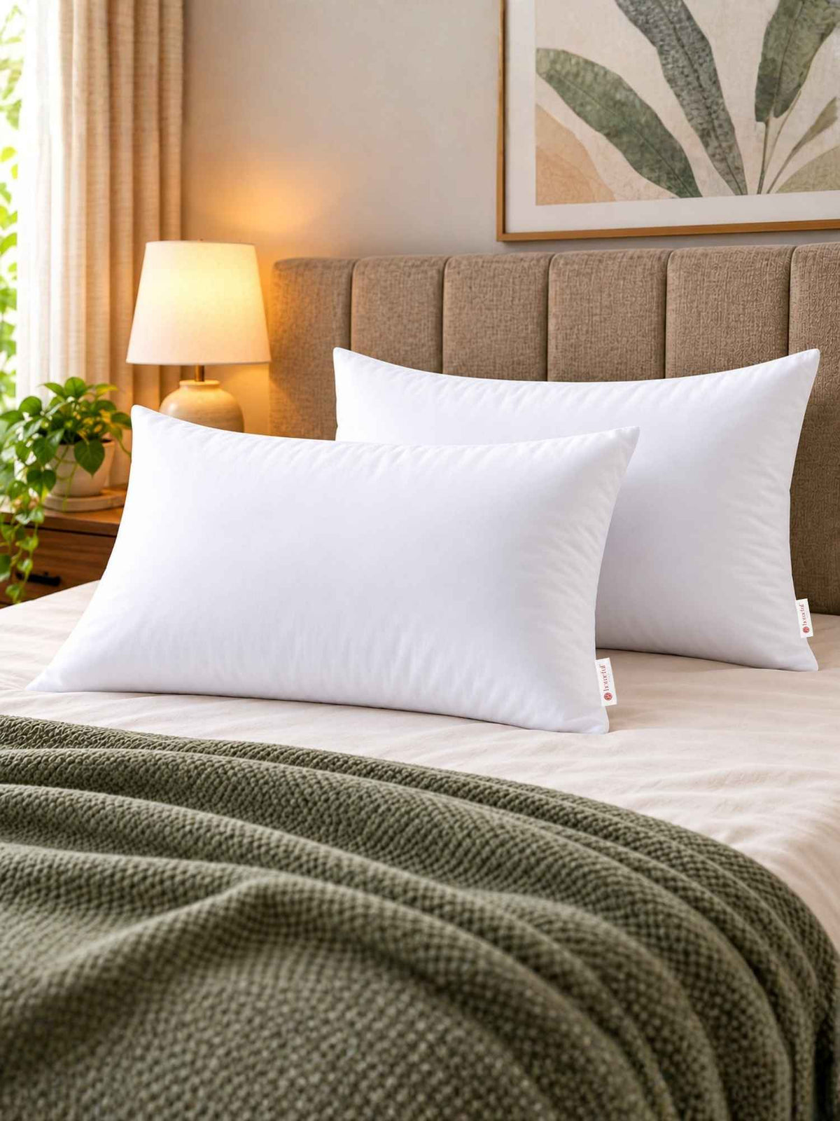 Jasmine Pillows ( Set of 2 ) Poly Shell with Fiber Filling -White Regular