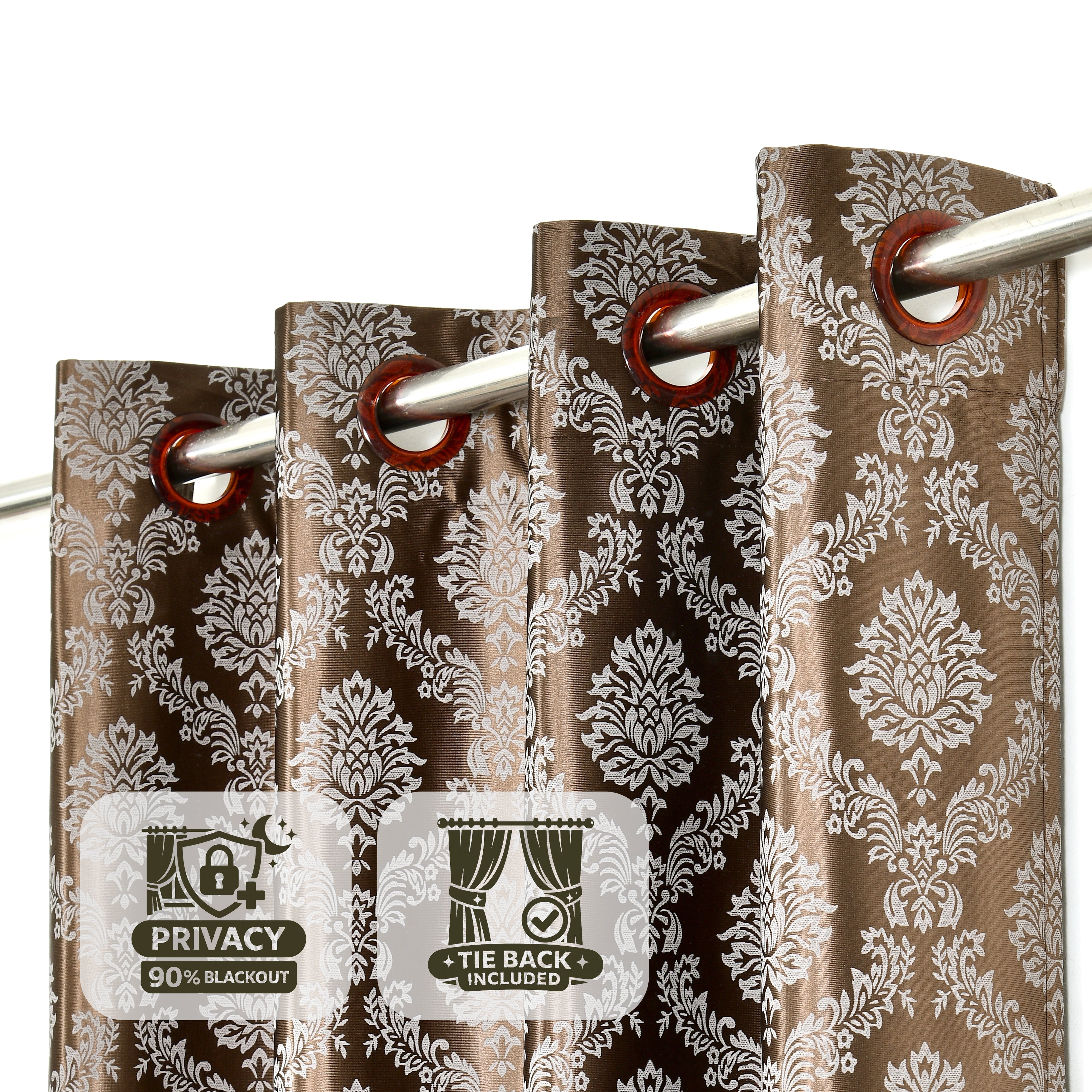 Daisy Door Curtains 60% Light Filtering Poly Knitted 200 GSM Damask Brown