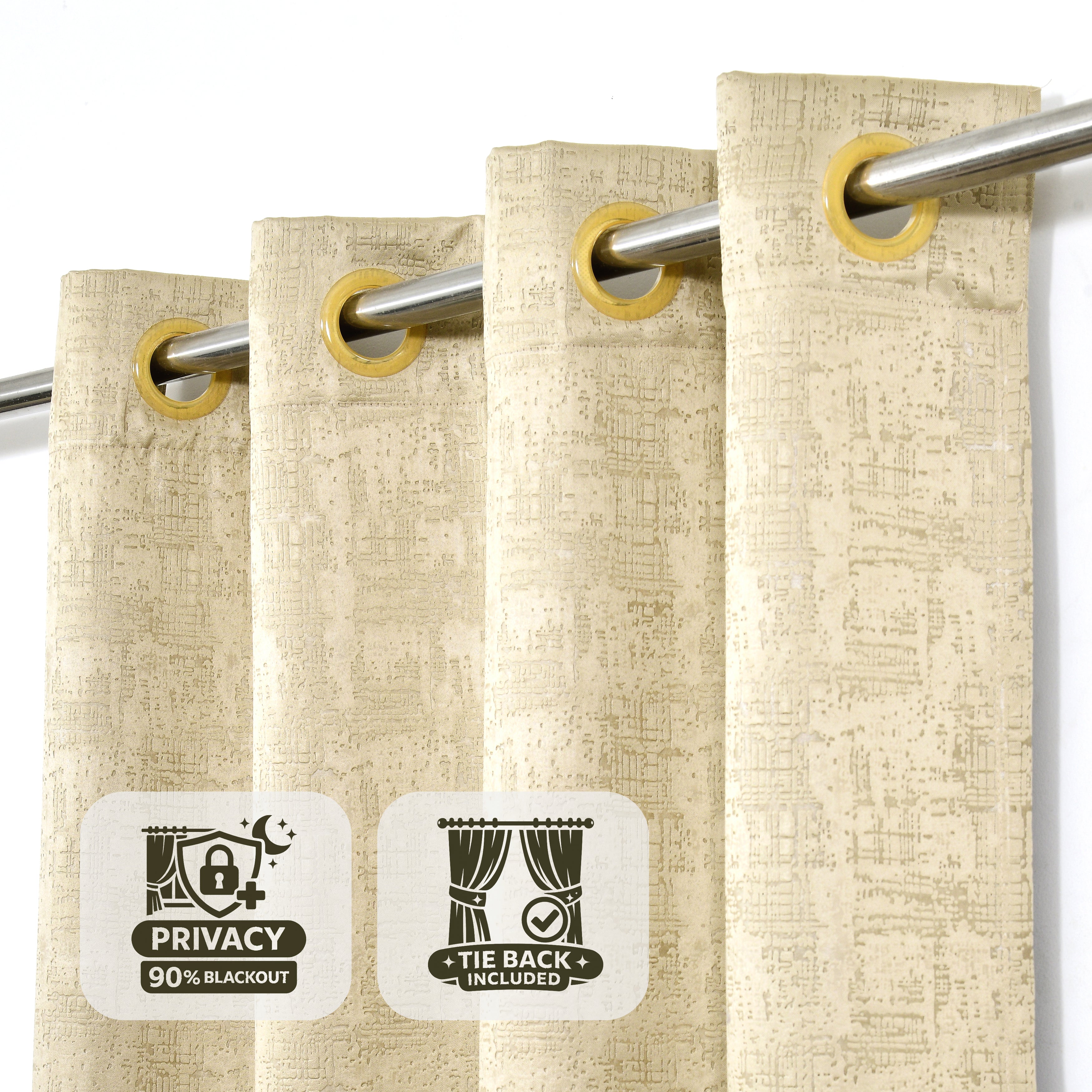 Lily Door XL Curtains 90% Blackout 280 GSM Embossed Textured Gold