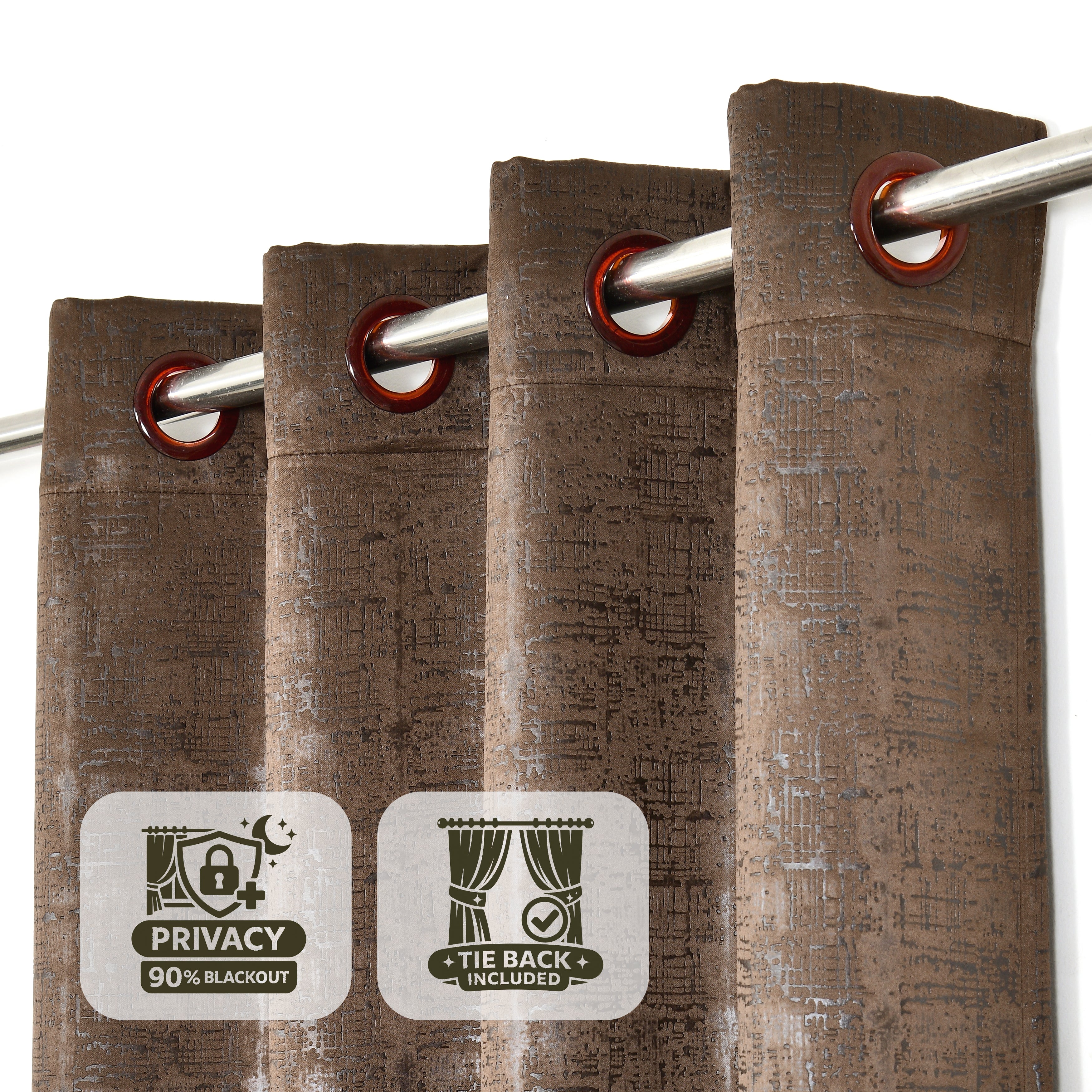 Lily Door XL Curtains 90% Blackout 280 GSM Embossed Textured Brown