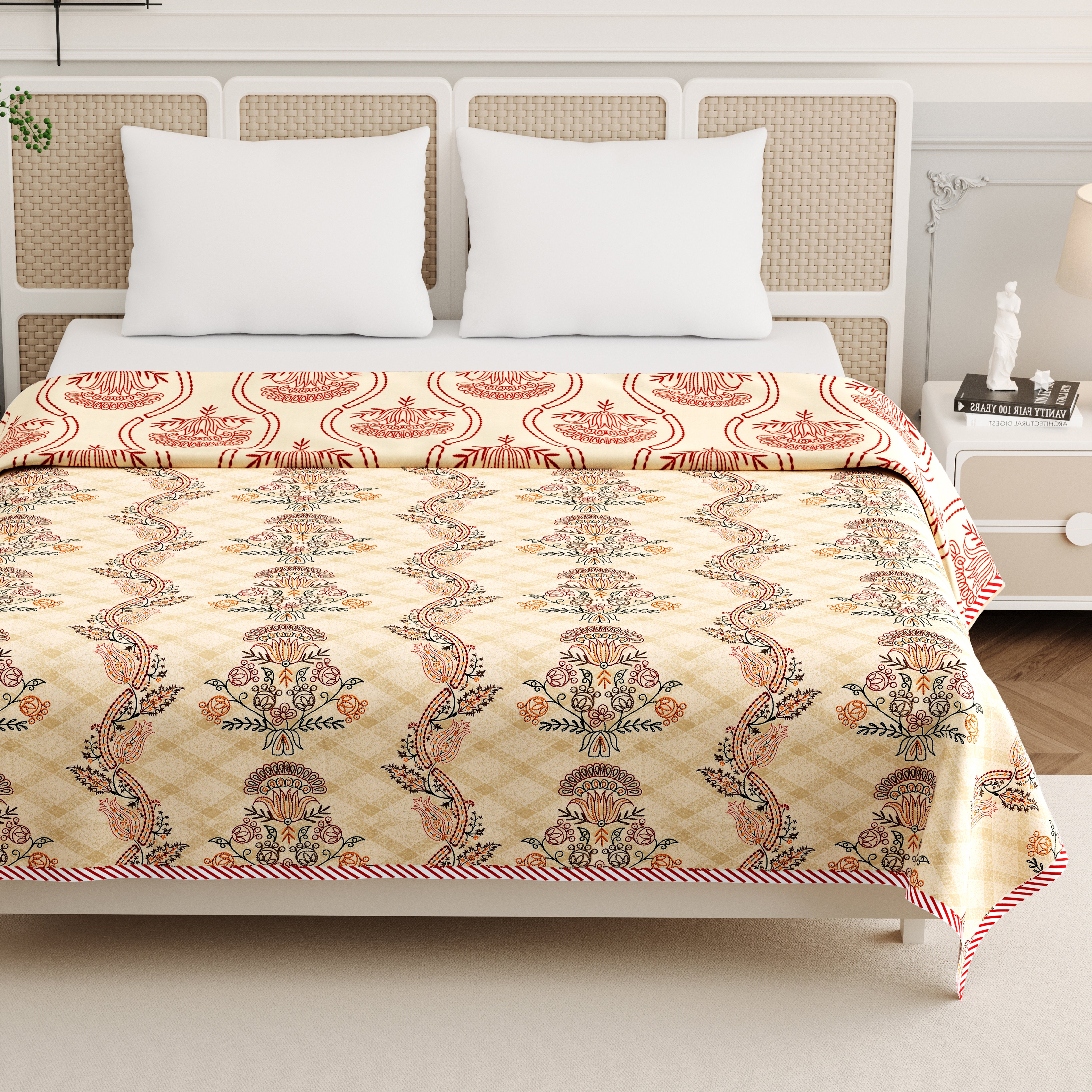 Jaipur Bagh Double Dohar Dull Cotton Kashida Style Brown