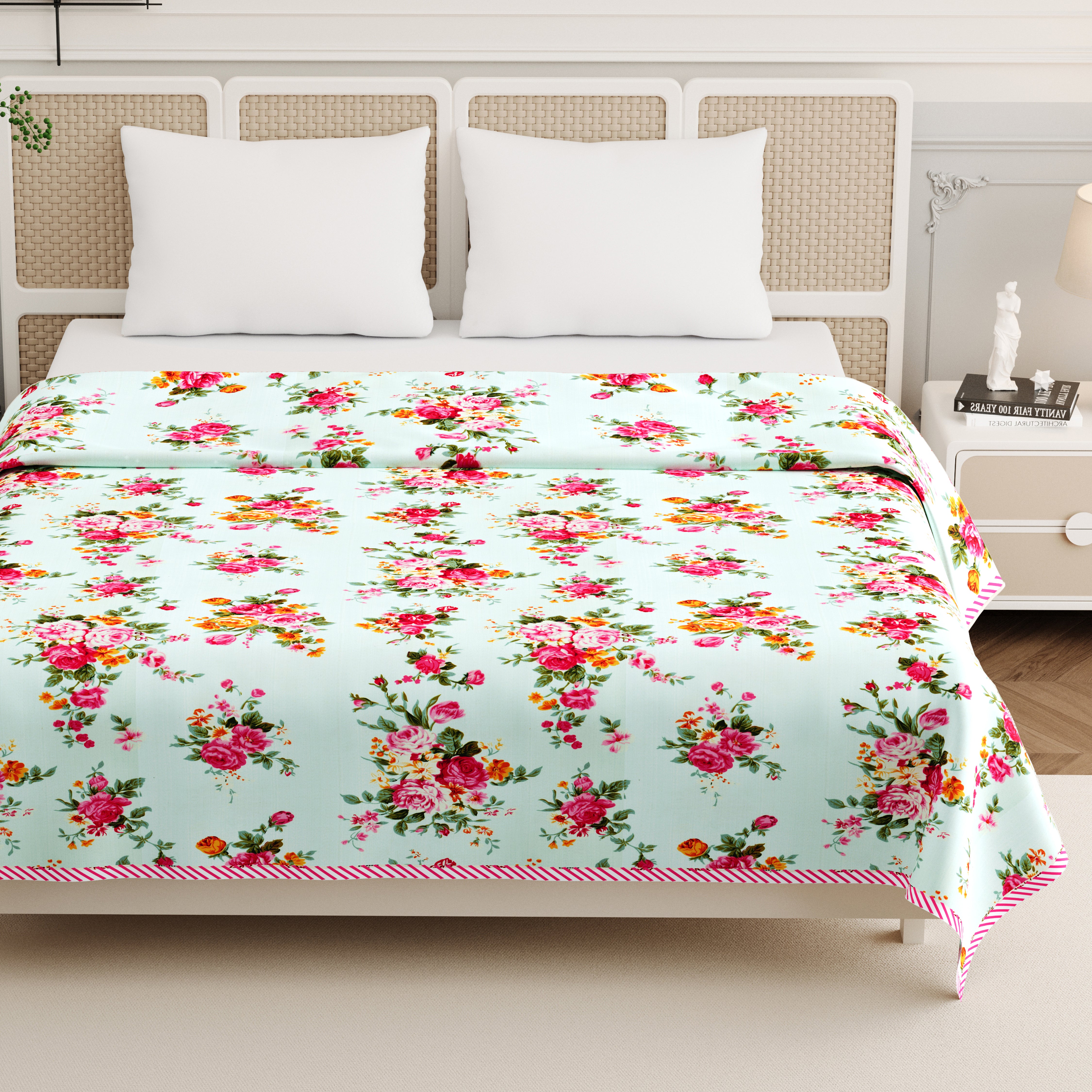 Rose Double Dohar Dull Cotton Floral Garden Green