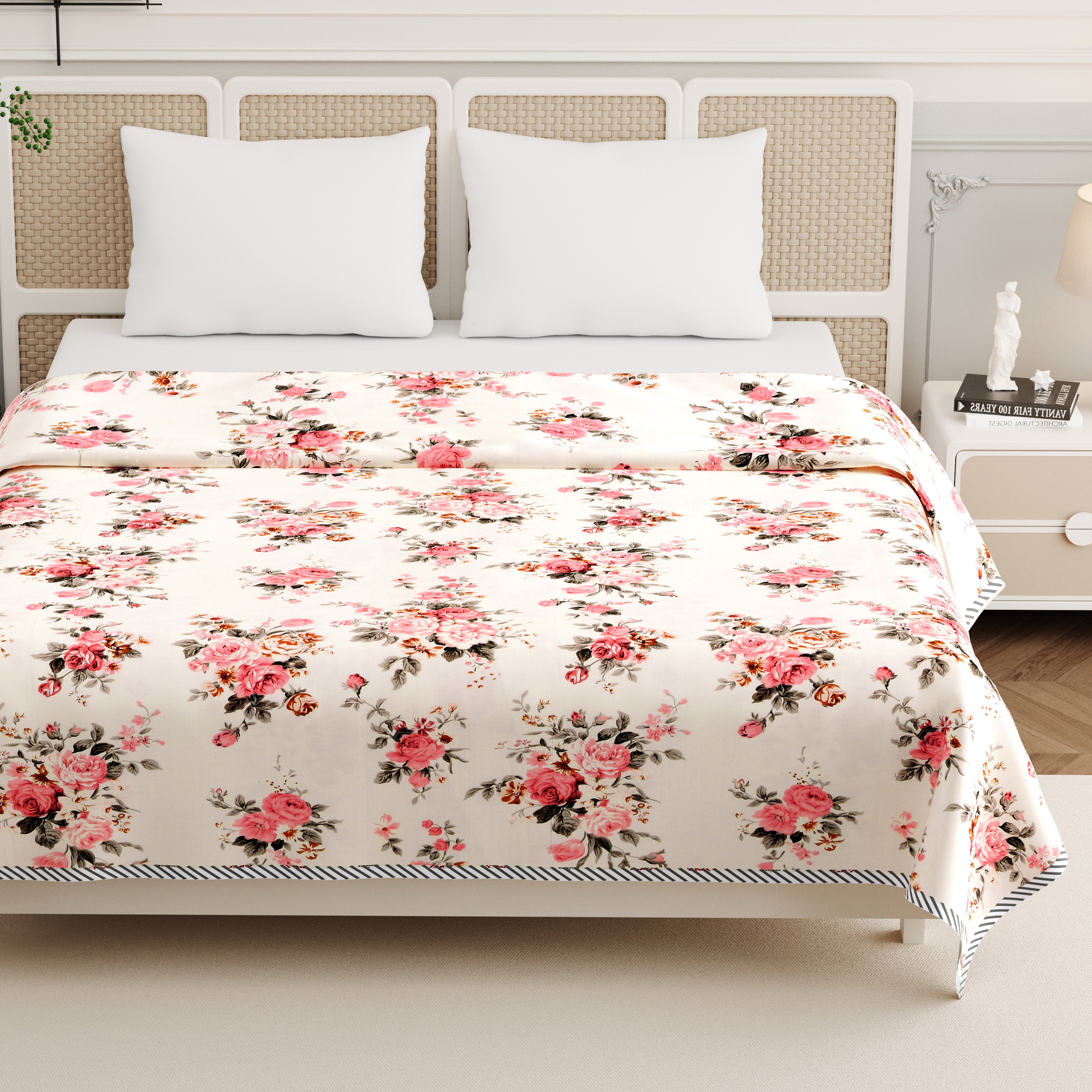 Rose Double Dohar Dull Cotton Floral Bunch Pink